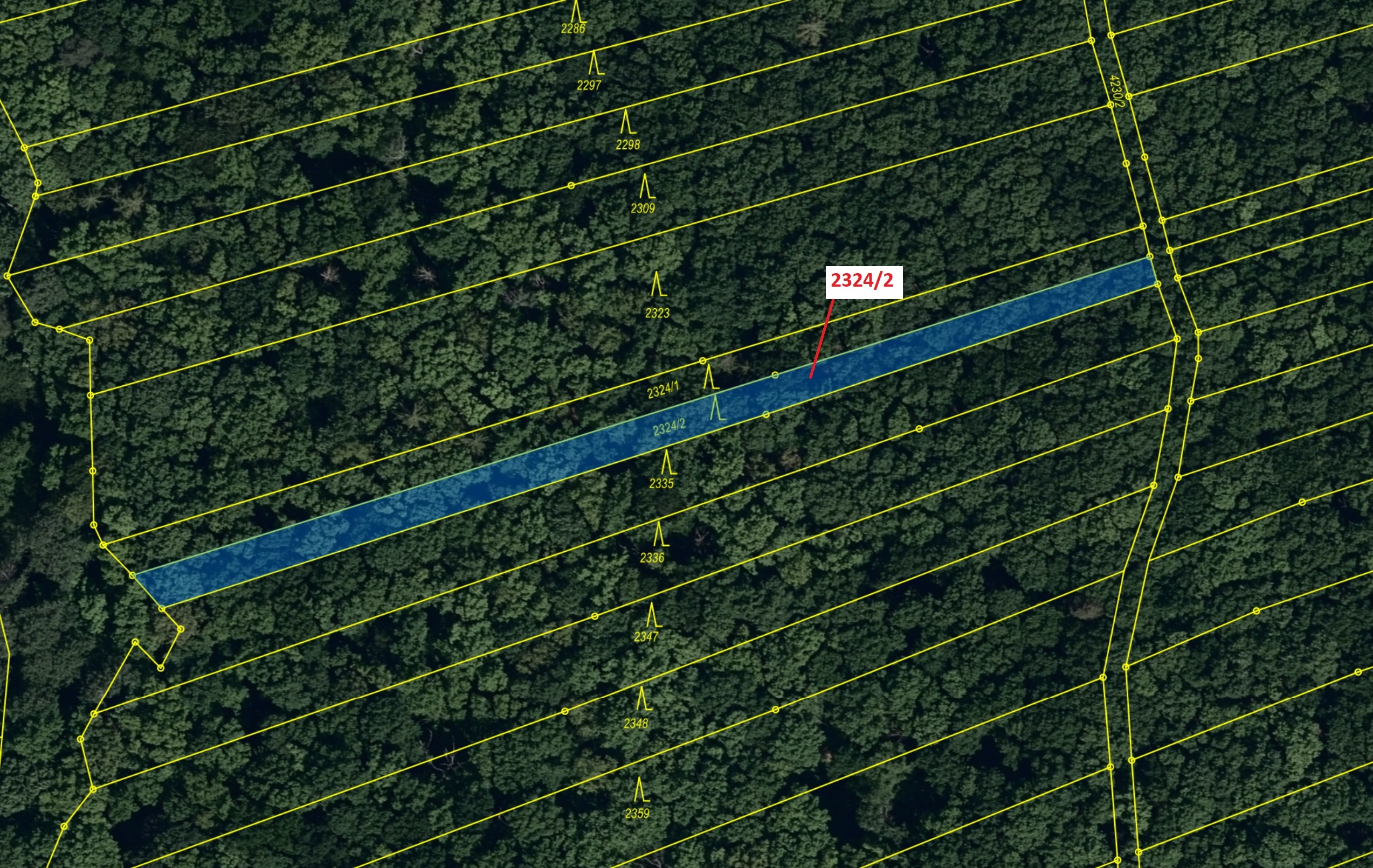 Lesní pozemek o výměře 1060 m2, podíl 1/1, katastrální území Slavkov u Uherského Brodu, obec Slavkov