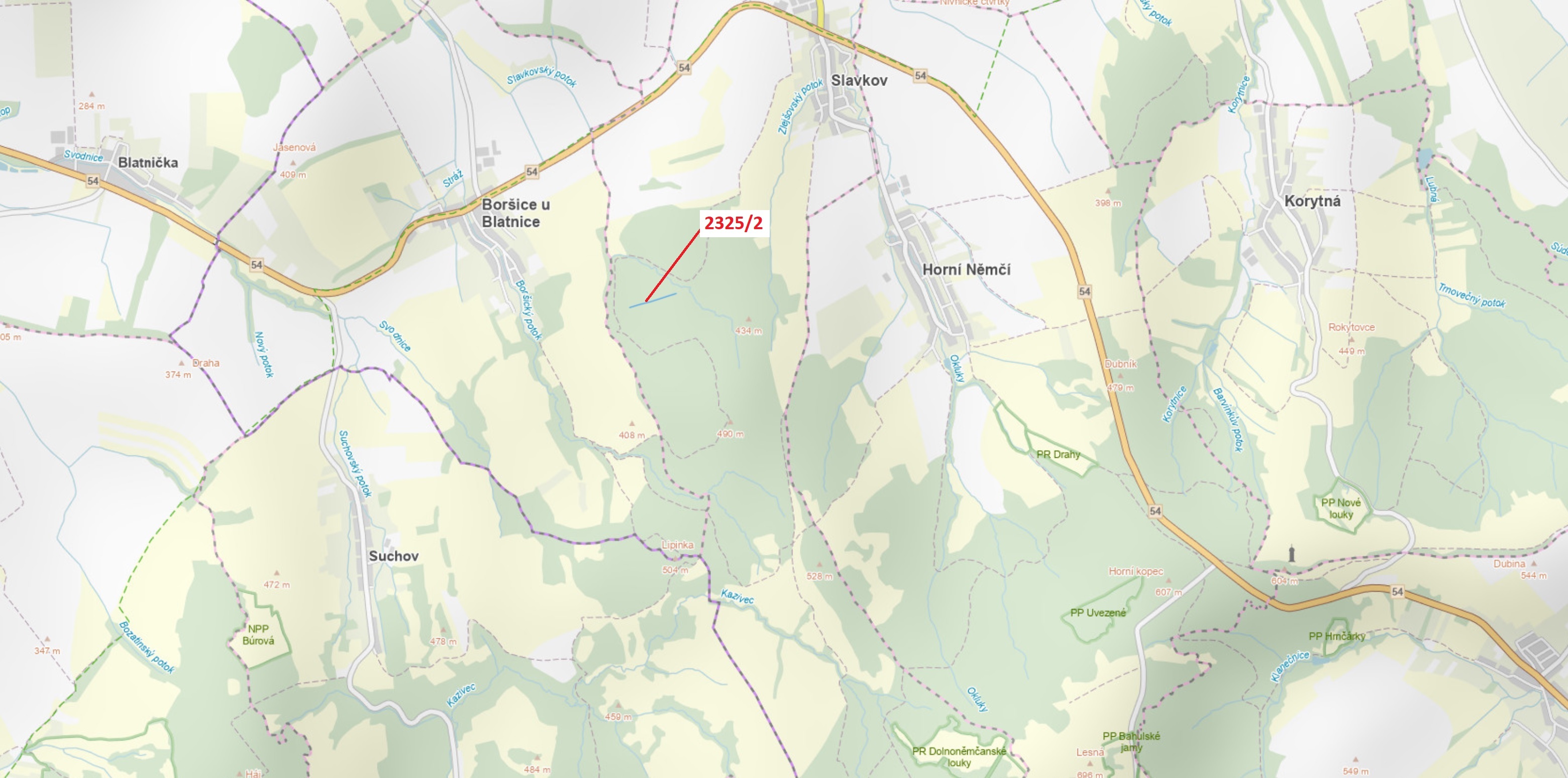 Lesní pozemek o výměře 2122 m2, podíl 1/1, katastrální území Slavkov u Uherského Brodu, obec Slavkov