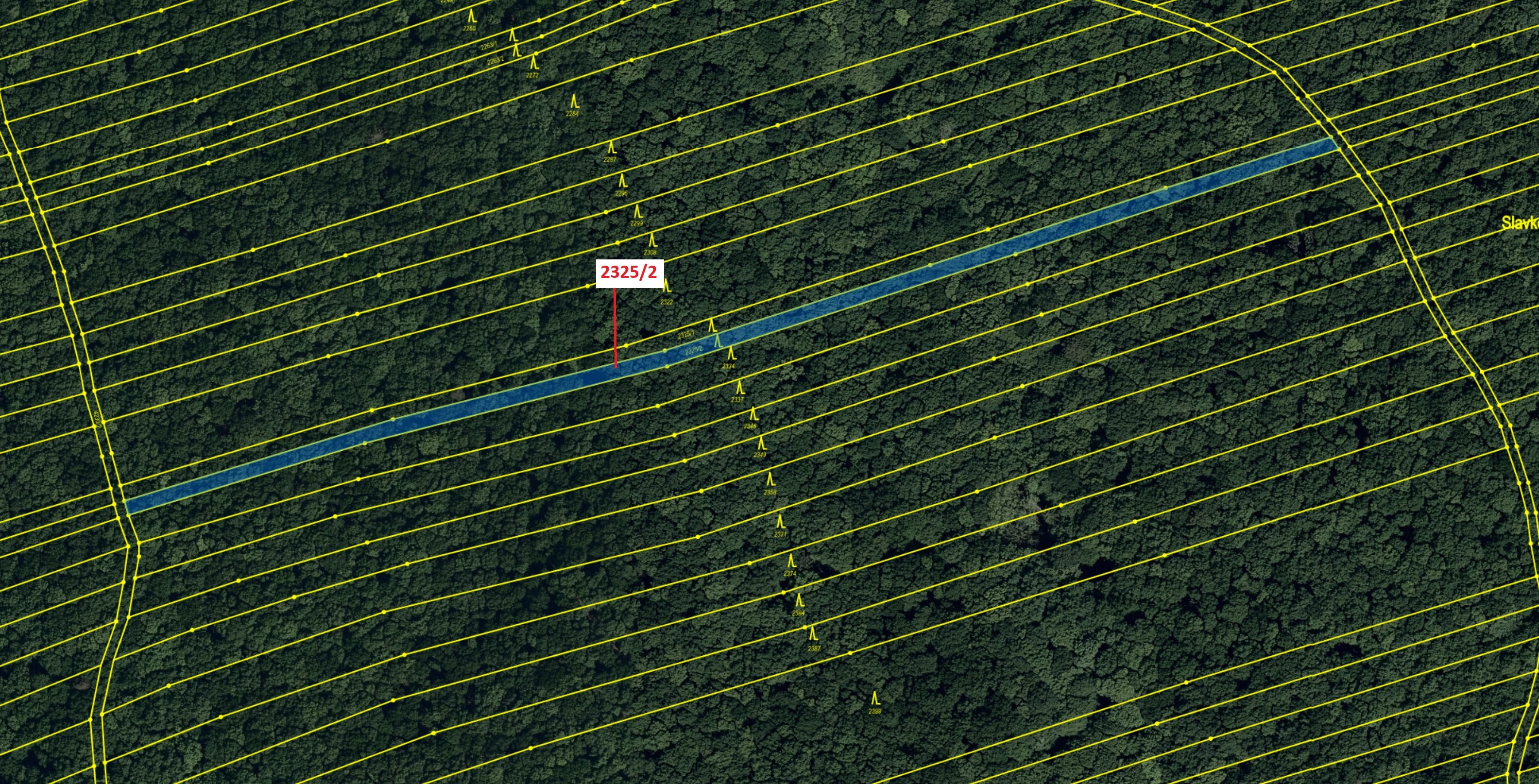 Lesní pozemek o výměře 2122 m2, podíl 1/1, katastrální území Slavkov u Uherského Brodu, obec Slavkov