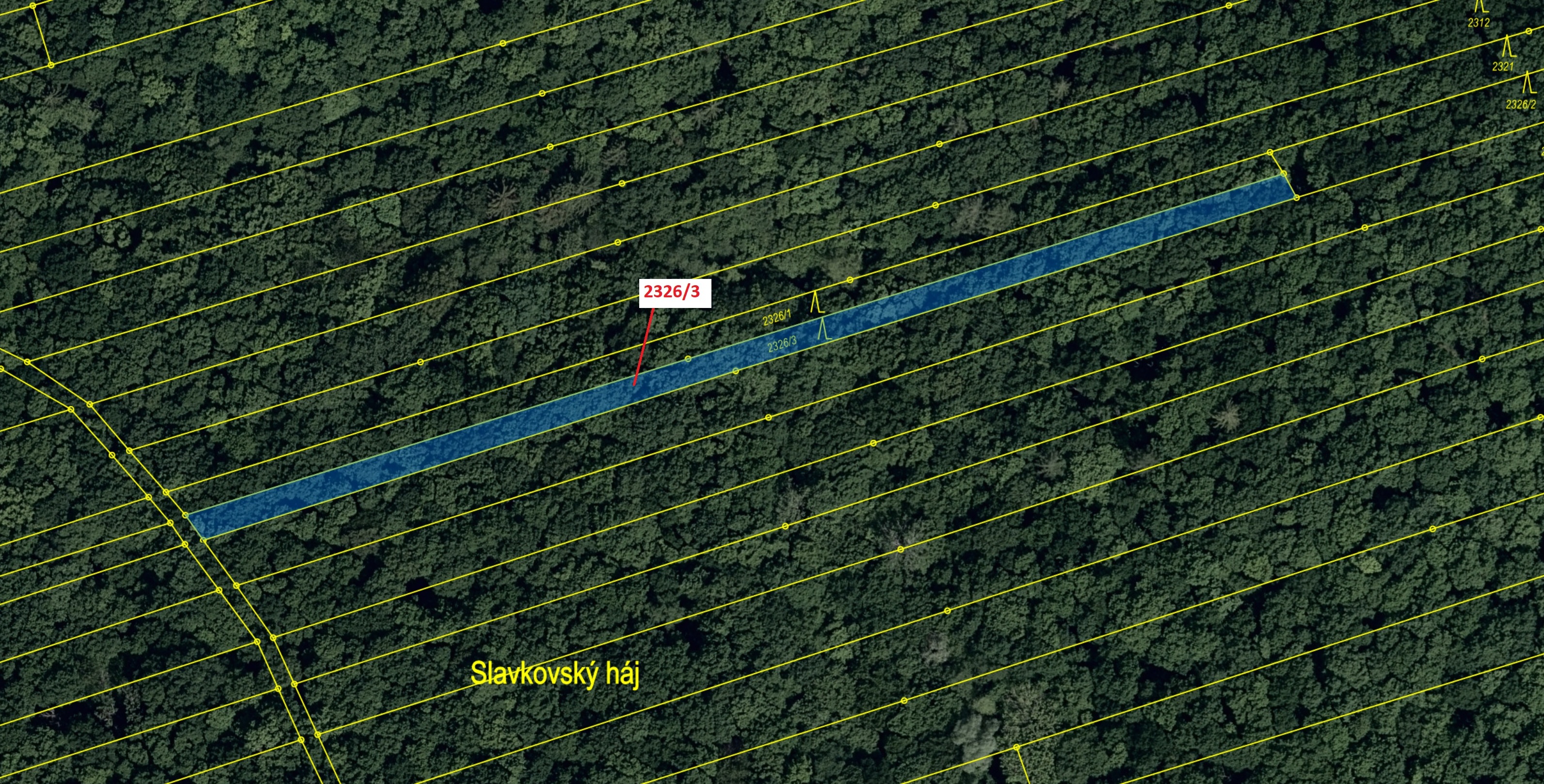 Lesní pozemek o výměře 1084 m2, podíl 1/1, katastrální území Slavkov u Uherského Brodu, obec Slavkov
