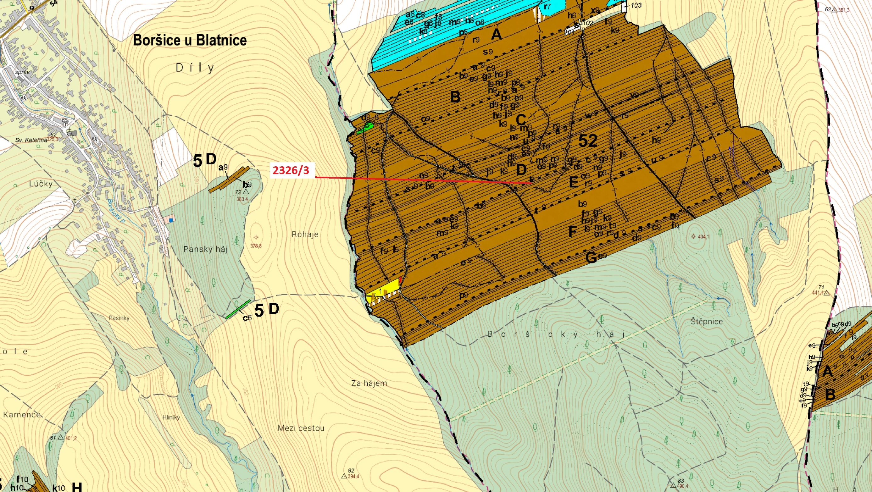 Lesní pozemek o výměře 1084 m2, podíl 1/1, katastrální území Slavkov u Uherského Brodu, obec Slavkov