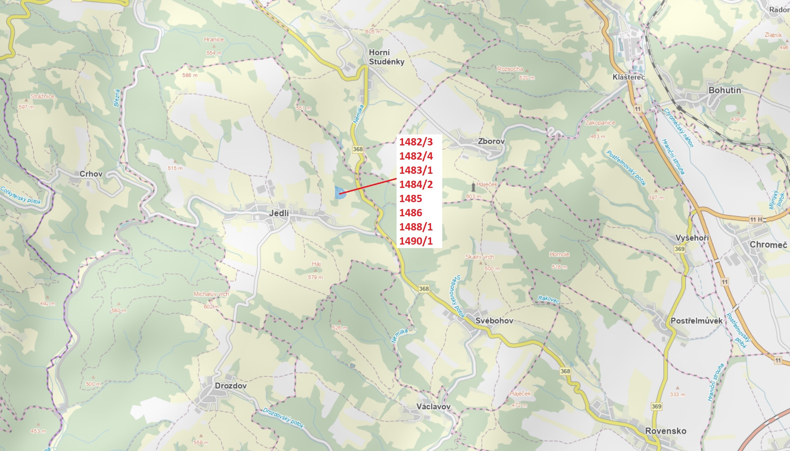 Trvalý travní porost a ostatní plocha o výměře 22 765 m2, podíl 1/1, katastrální území Jedlí, obec J