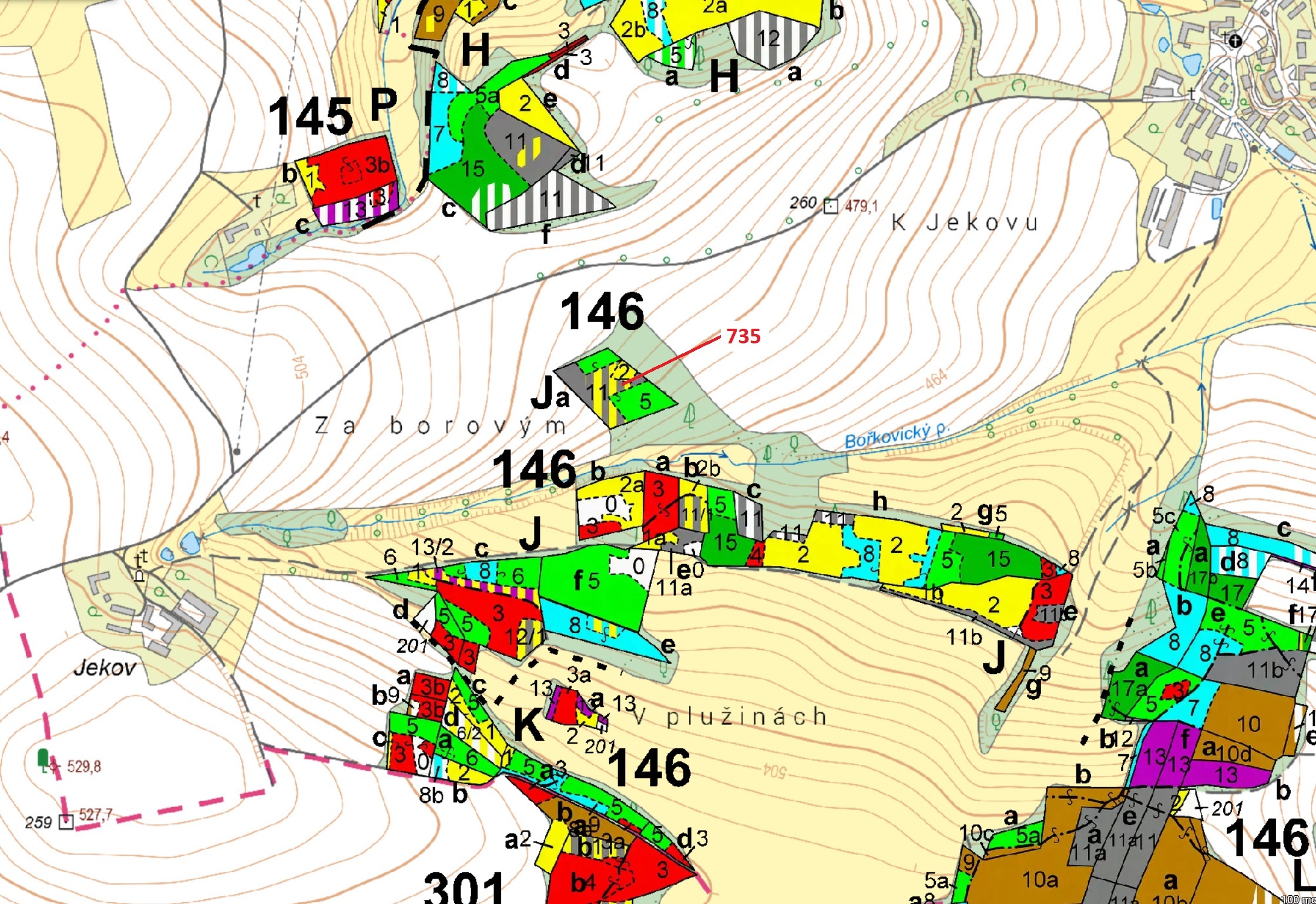 Lesní pozemek o výměře 6963 m2, podíl 1/1, katastrální území Bořkovice, obec Zvěstov, obec s rozšíře