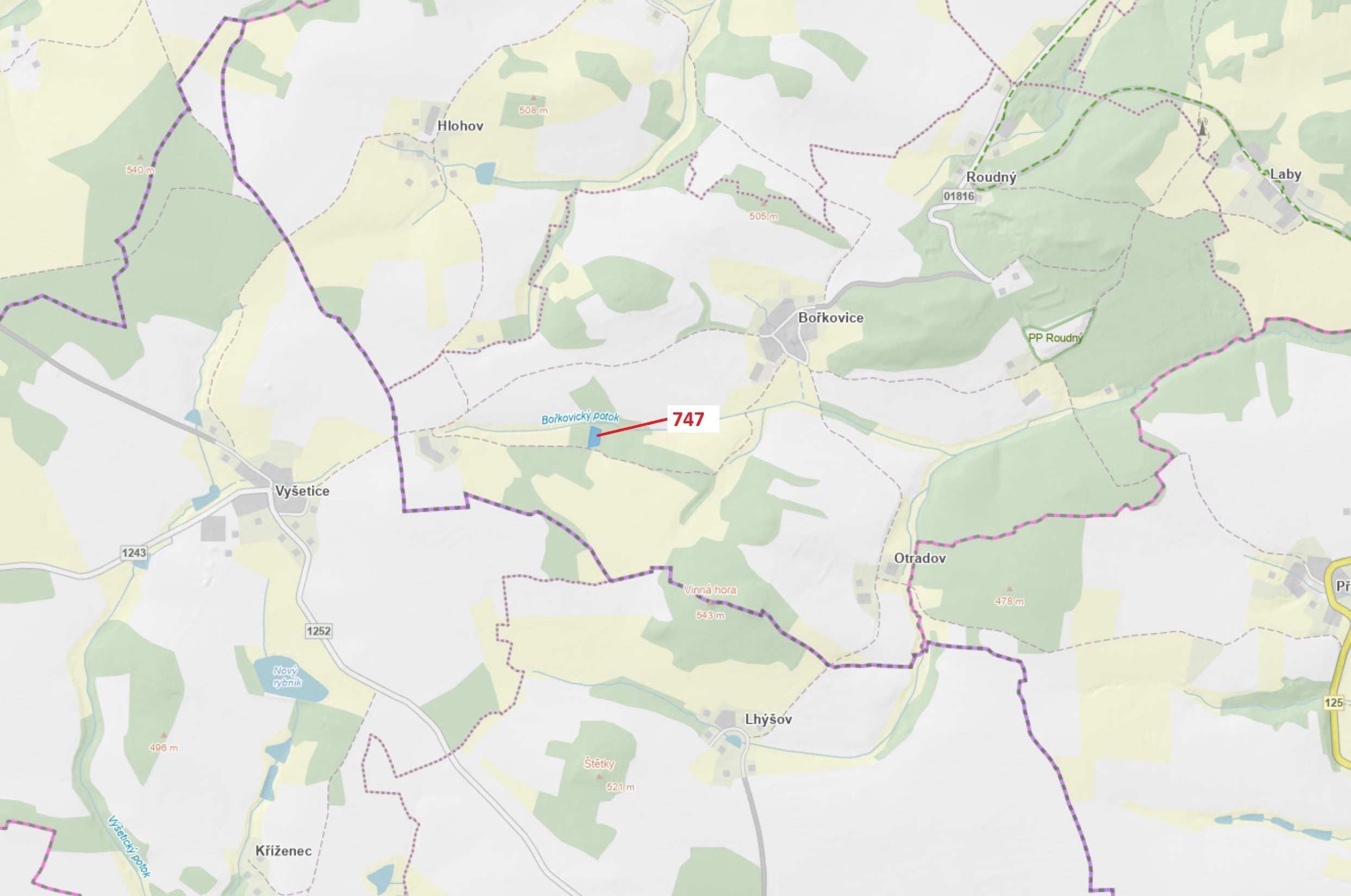 Lesní pozemek o výměře 3010 m2, podíl 1/1, katastrální území Bořkovice, obec Zvěstov, obec s rozšíře