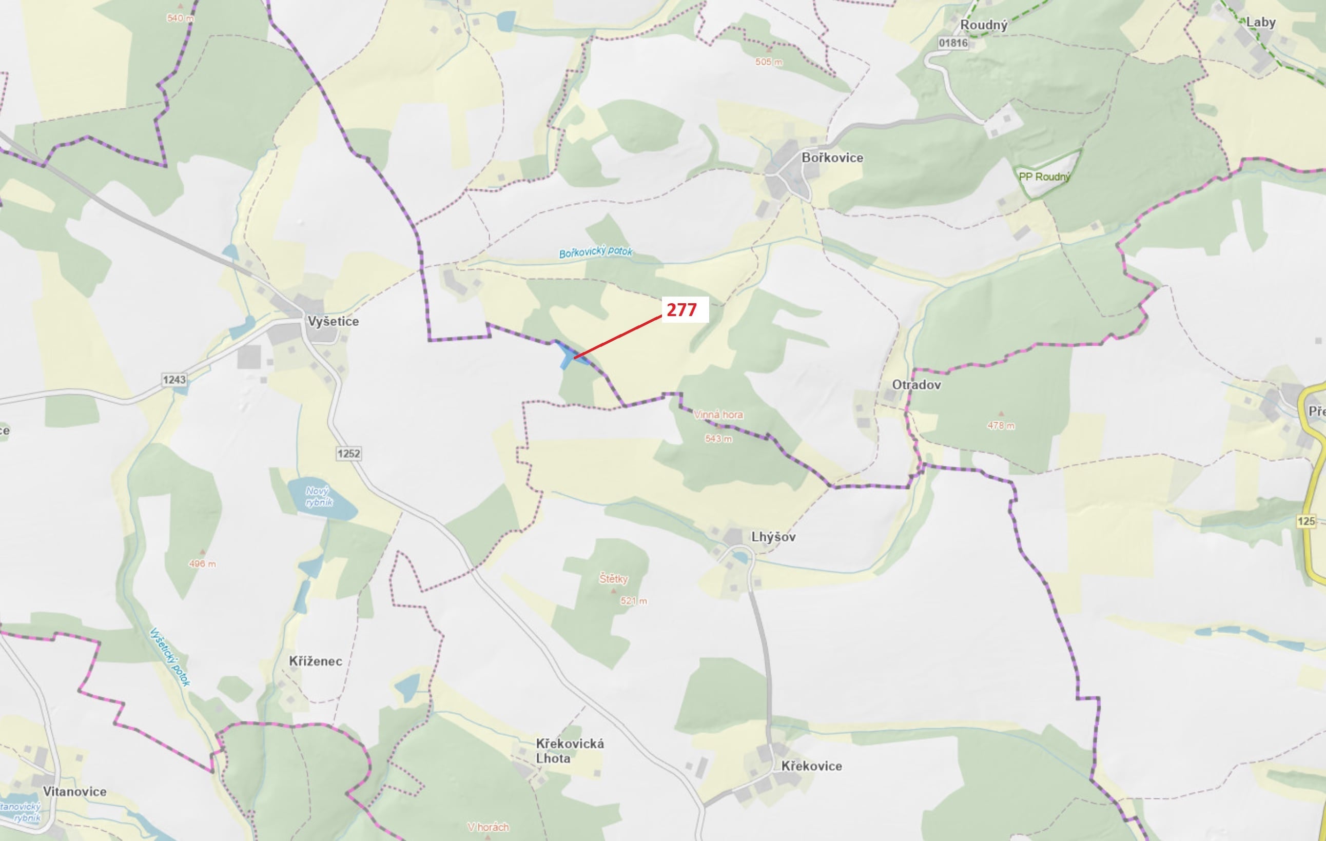Lesní pozemek o výměře 4758 m2, podíl 1/1, katastrální území Vyšetice, obec Šebířov, obec s rozšířen