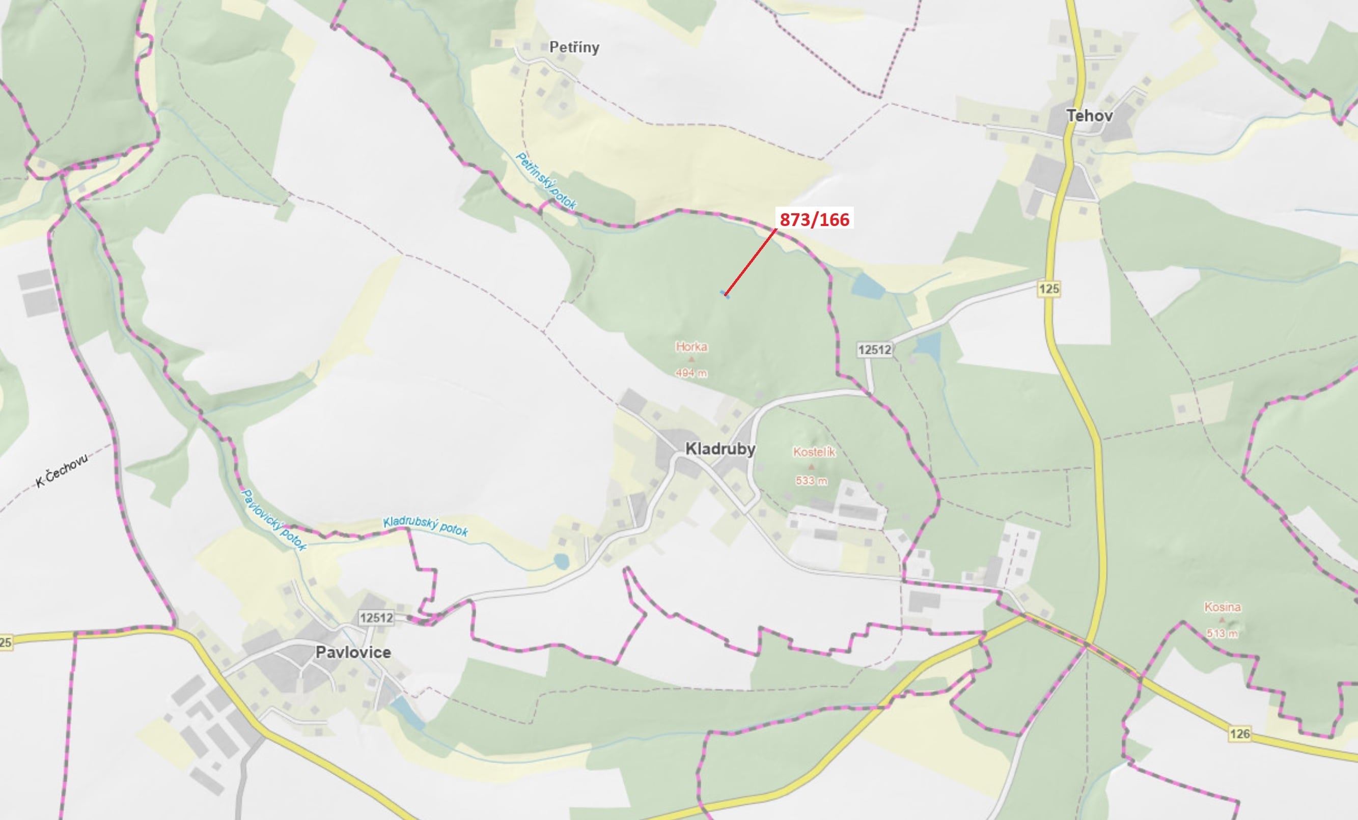 Lesní pozemek o výměře 287 m2, podíl 1/1, katastrální území Kladruby u Vlašimi, obec Kladruby, obec 