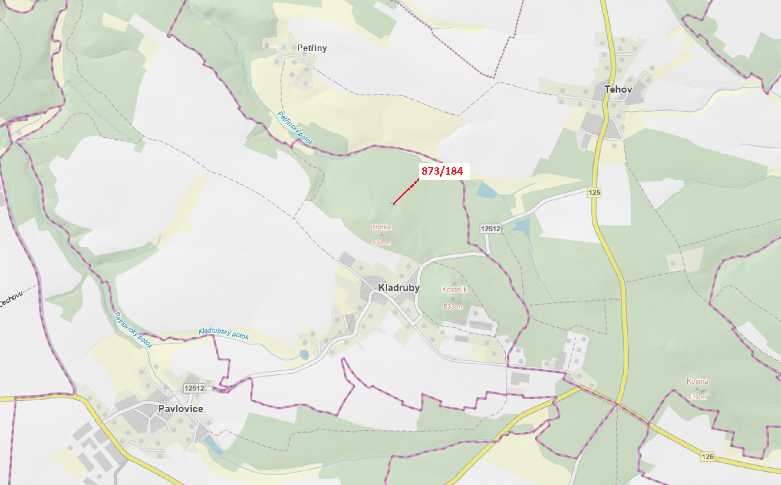 Lesní pozemek o výměře 90 m2, podíl 1/1, katastrální území Kladruby u Vlašimi, obec Kladruby, obec s