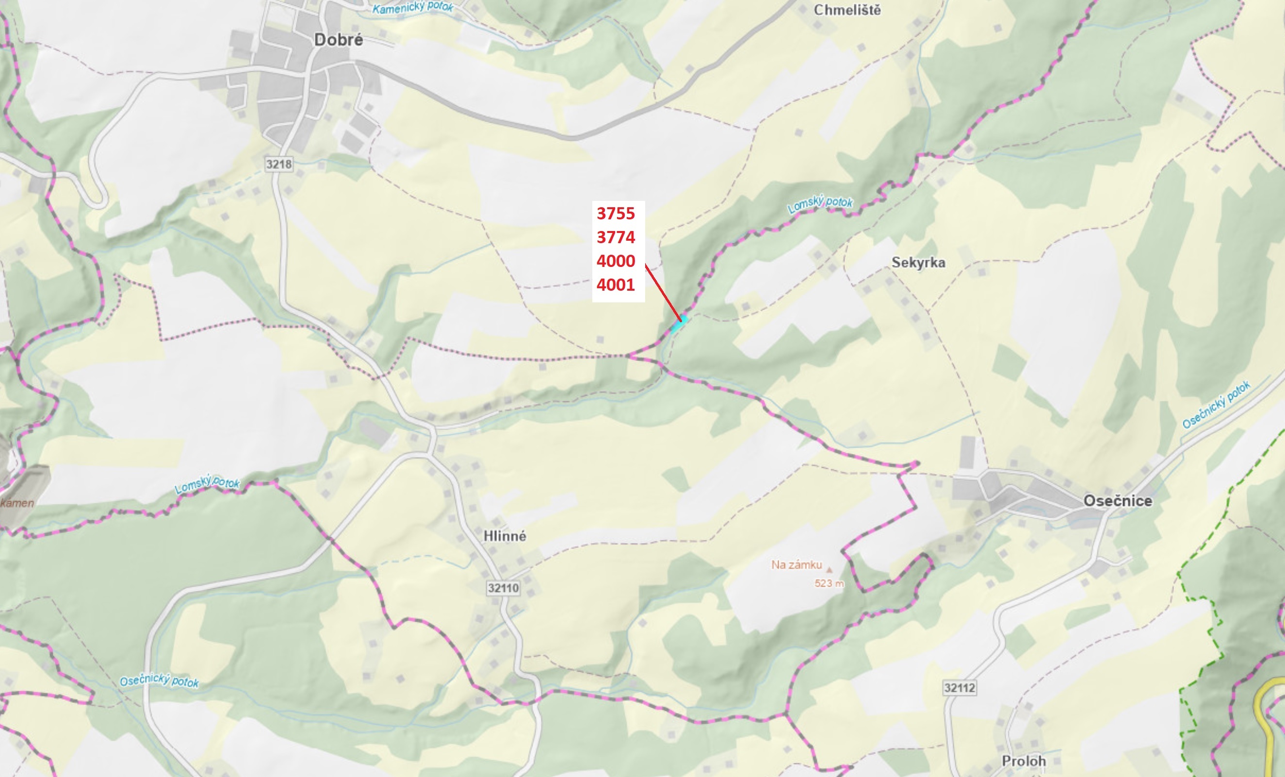 Lesní pozemky a vodní plocha o výměře 1509 m2, podíl 1/1, katastrální území Osečnice, obec Osečnice,