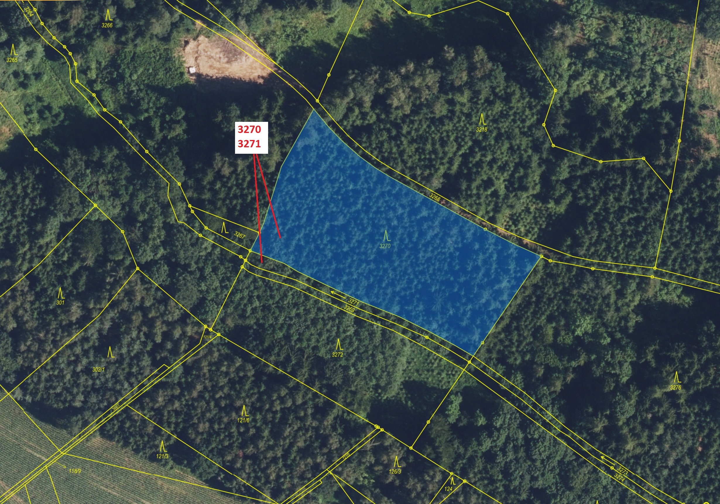 Lesní pozemek a vodní plocha o výměře 5003 m2, podíl 1/1, katastrální území Oucmanice, obec Oucmanic
