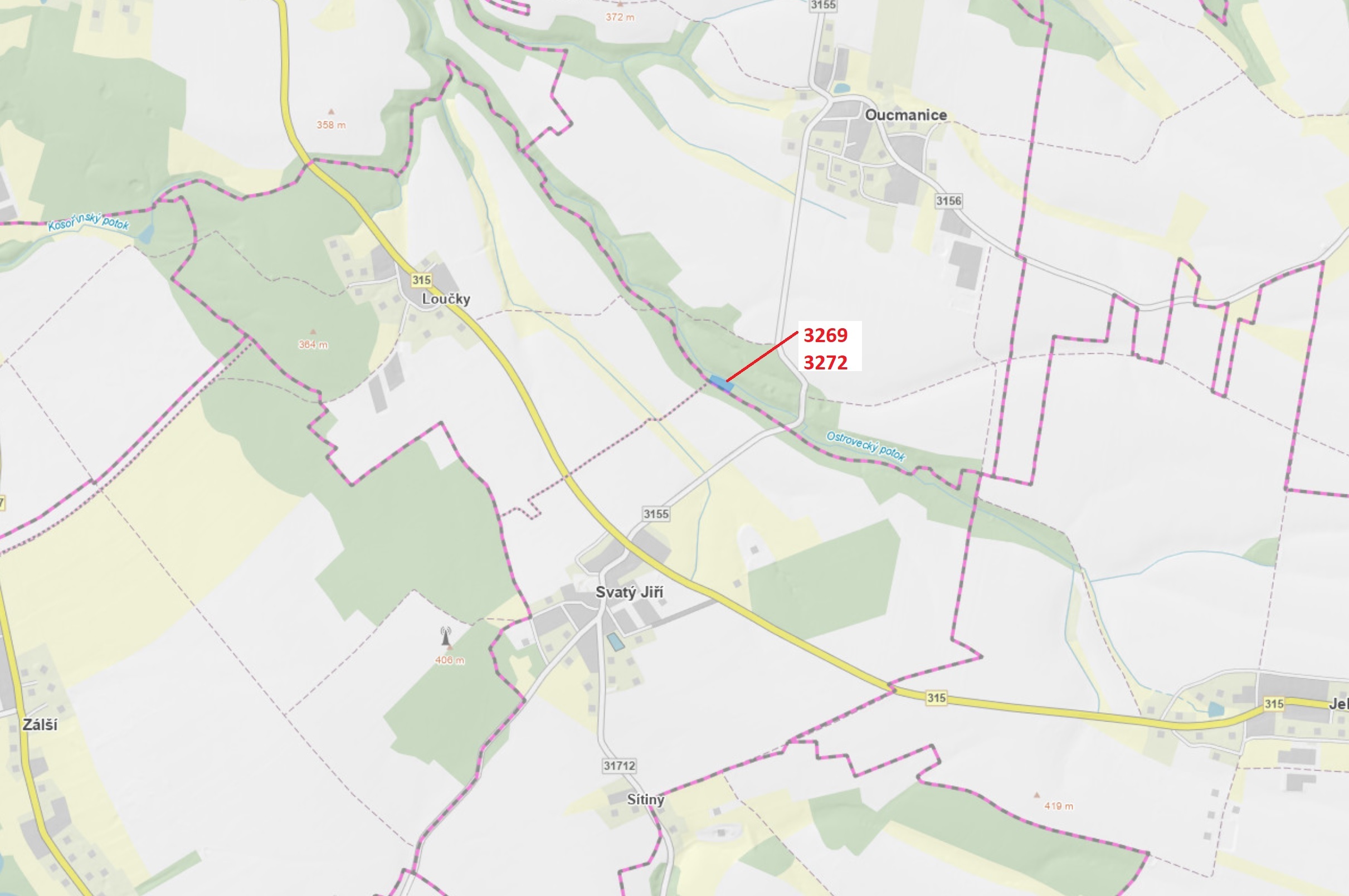 Lesní pozemky o výměře 3183 m2, podíl 1/1, katastrální území Oucmanice, obec Oucmanice, obec s rozší