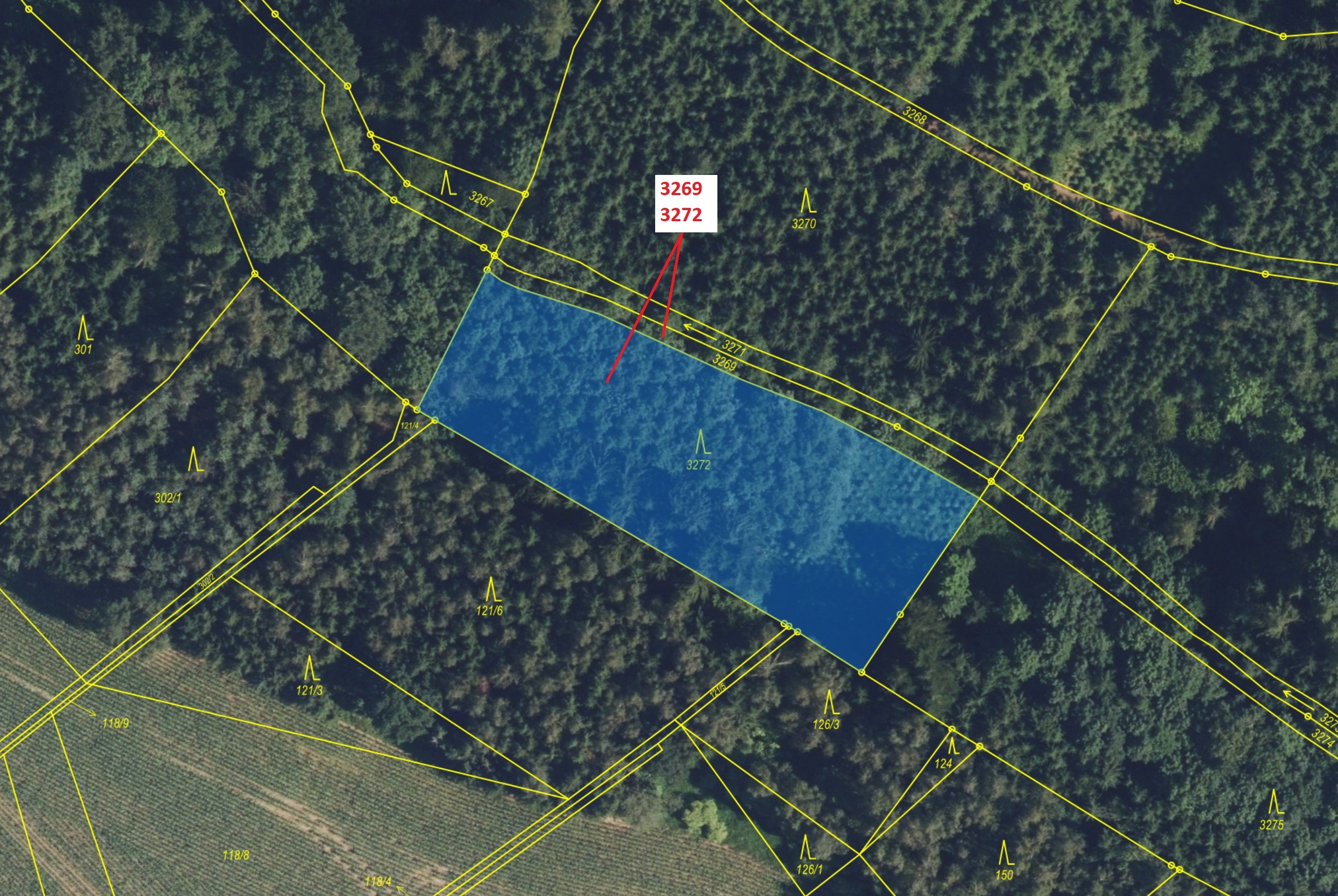 Lesní pozemky o výměře 3183 m2, podíl 1/1, katastrální území Oucmanice, obec Oucmanice, obec s rozší