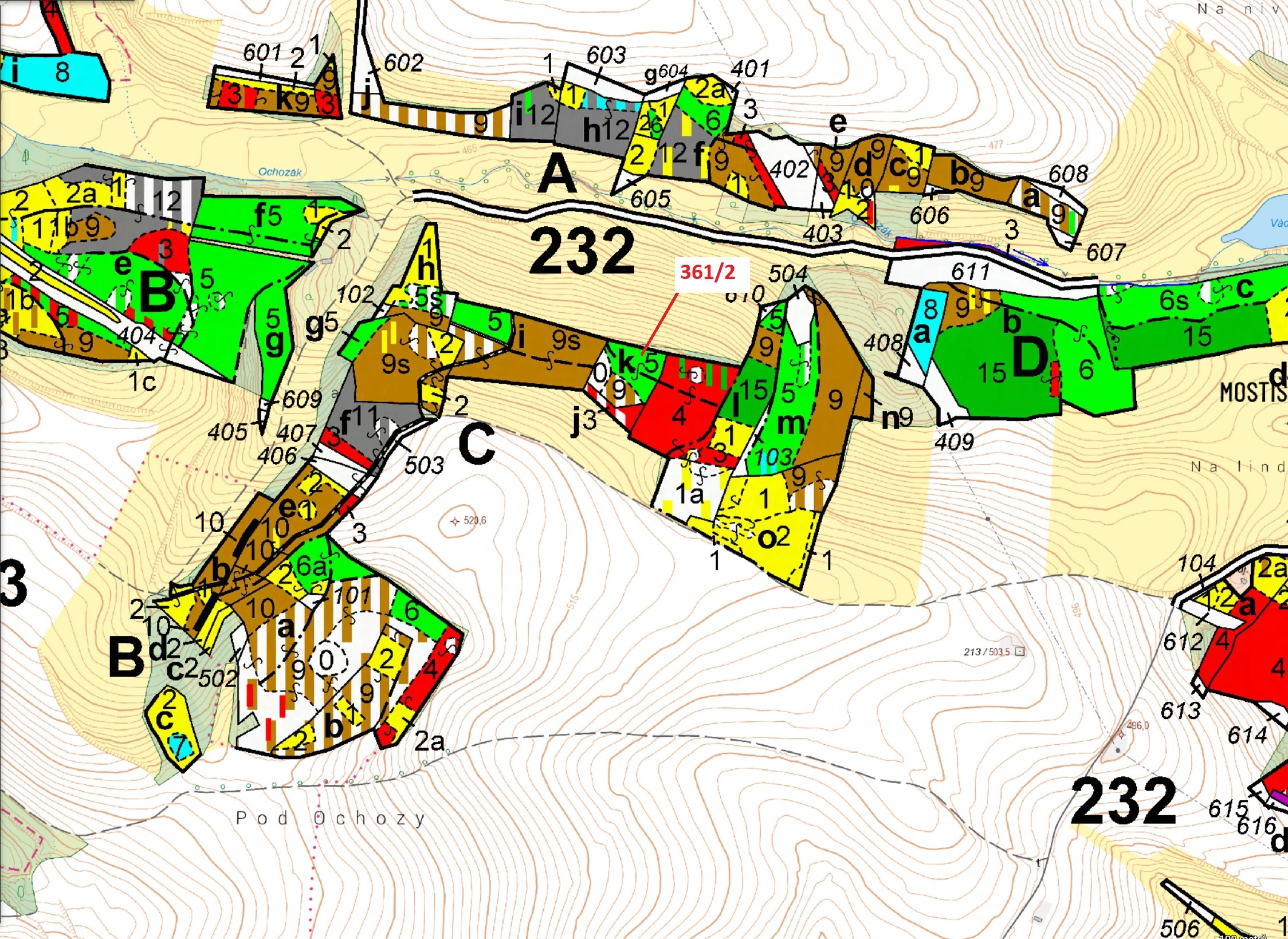 Lesní pozemek o výměře 927 m2, podíl 1/1, katastrální území Mostiště u Velkého Meziříčí, obec Velké 