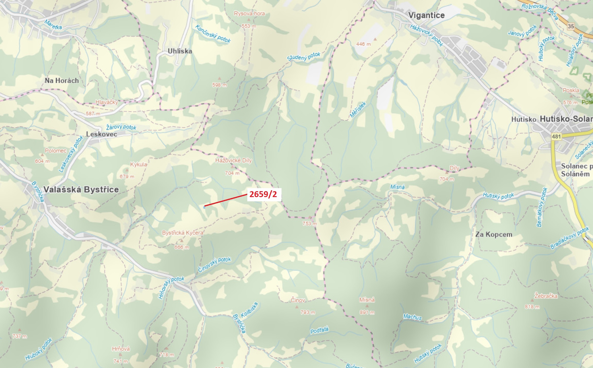 Trvalý travní porost o výměře 614 m2, podíl 1/1, katastrální území Valašská Bystřice, obec Valašská 