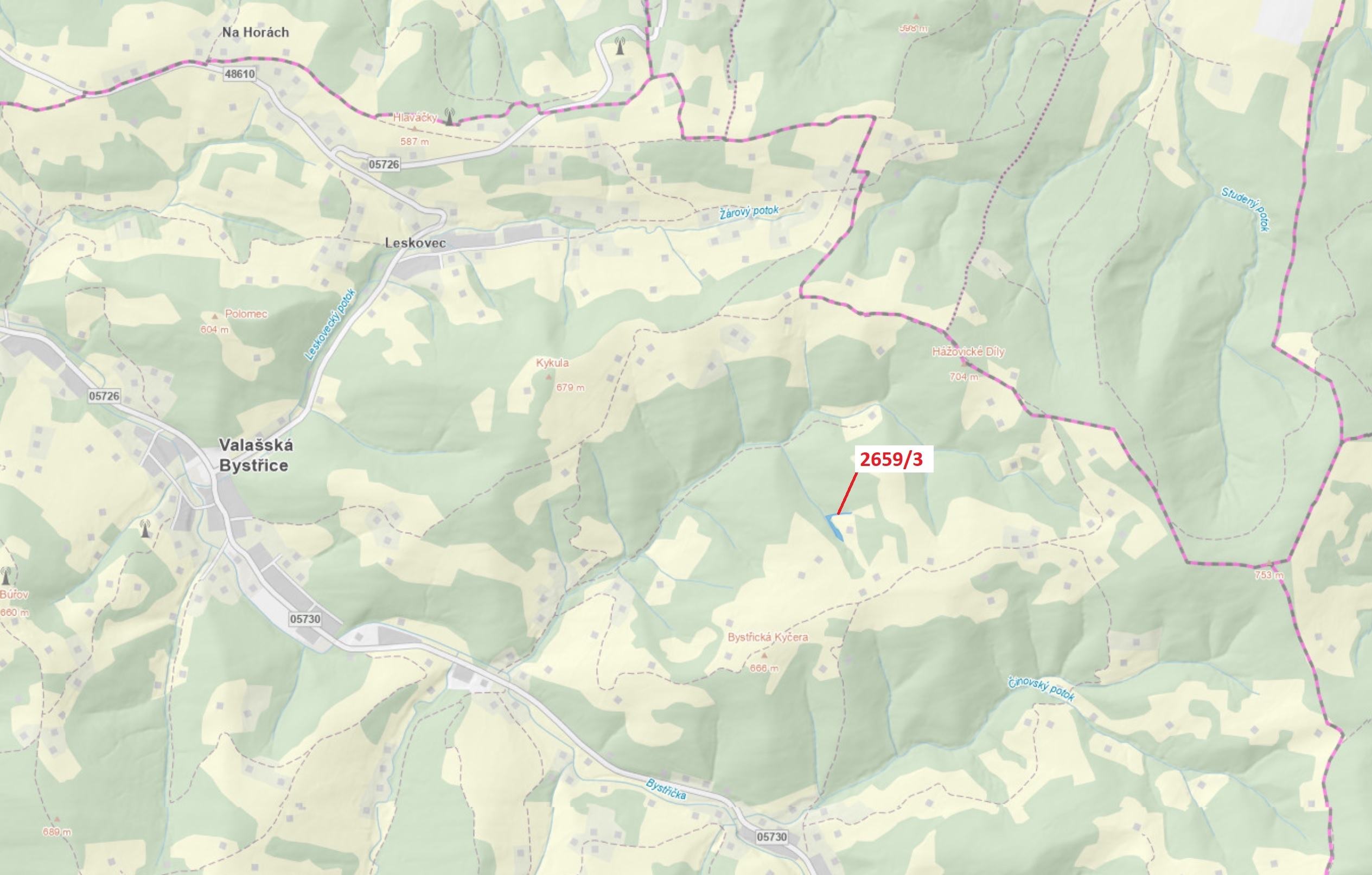 Ostatní plocha o výměře 1928 m2, podíl 1/1, katastrální území Valašská Bystřice, obec Valašská Bystř
