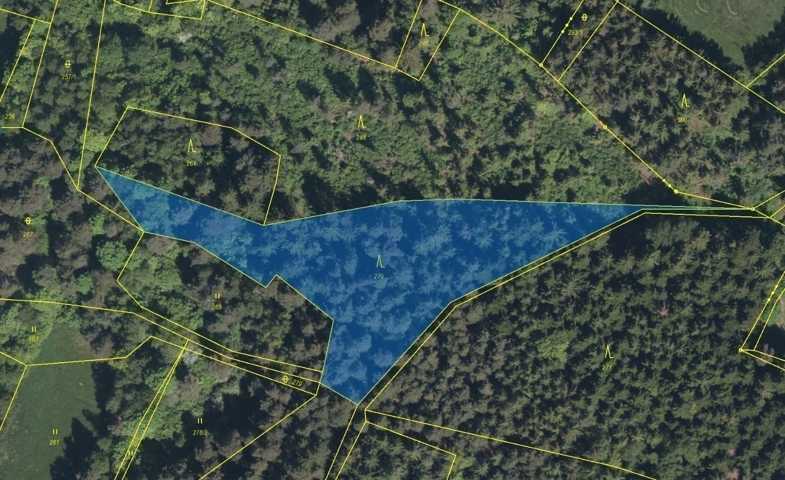 Lesní pozemek o výměře 4502 m2, podíl 1/1, katastrální území Setěchovice, obec Zálezly, obec s rozší