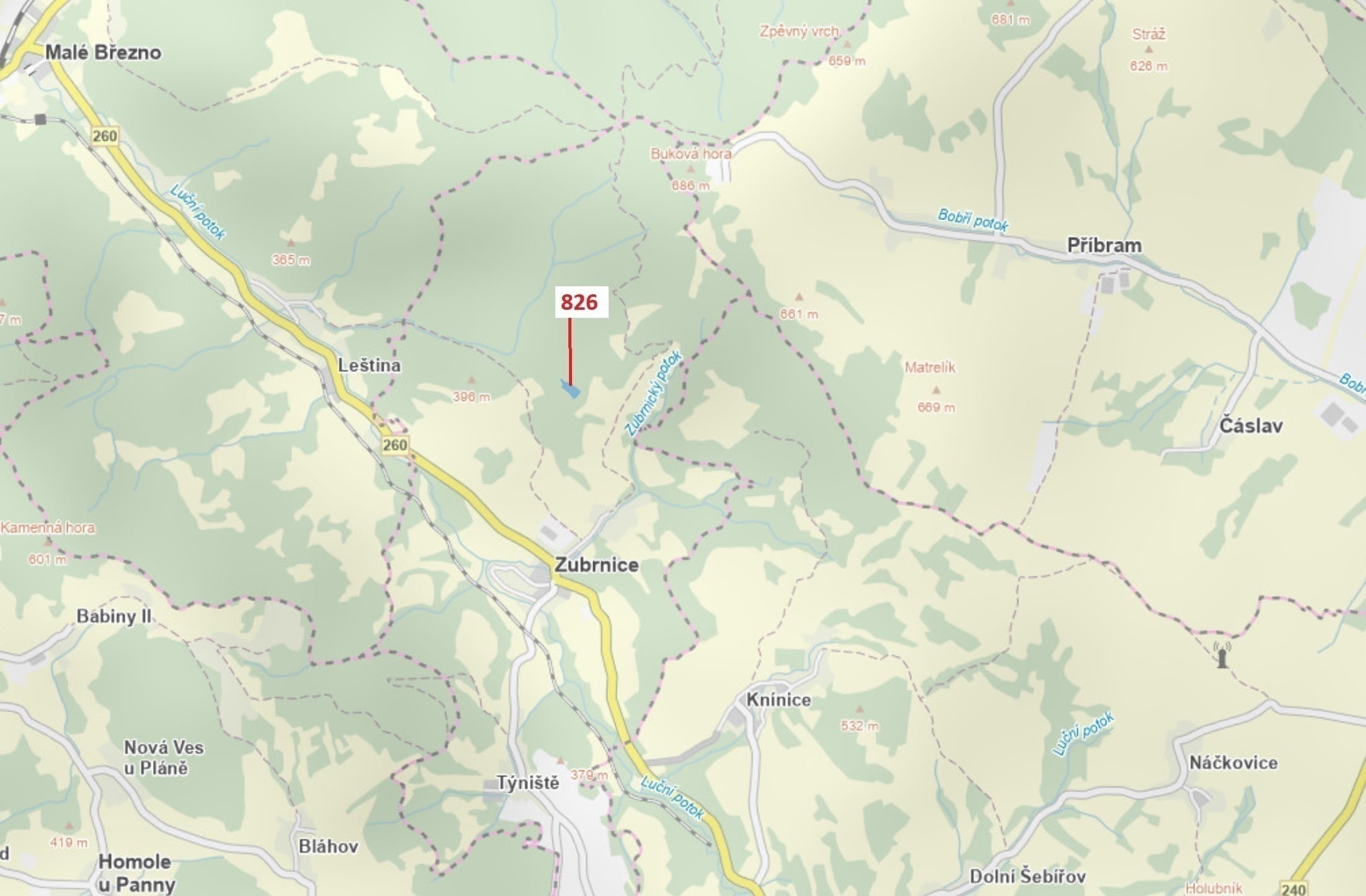 Lesní pozemek o výměře 4 610 m2, podíl  9/10, katastrální území Zubrnice, obec Zubrnice, obec s rozš