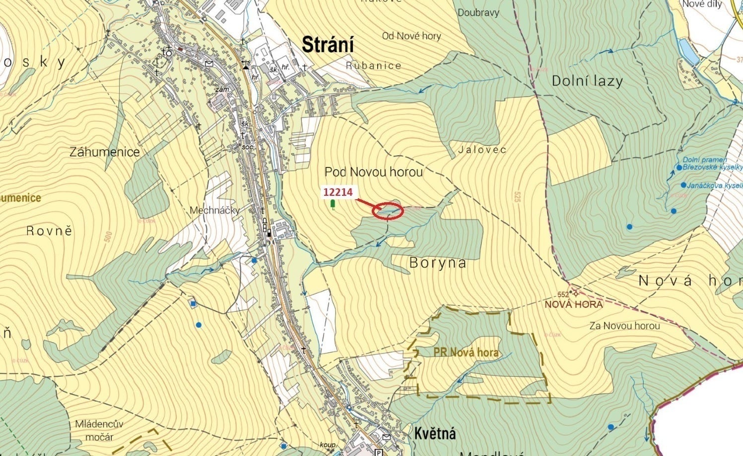 Lesní pozemek o výměře 597 m2, podíl 1/1, katastrální území Strání, obec Strání, obec s rozšířenou p