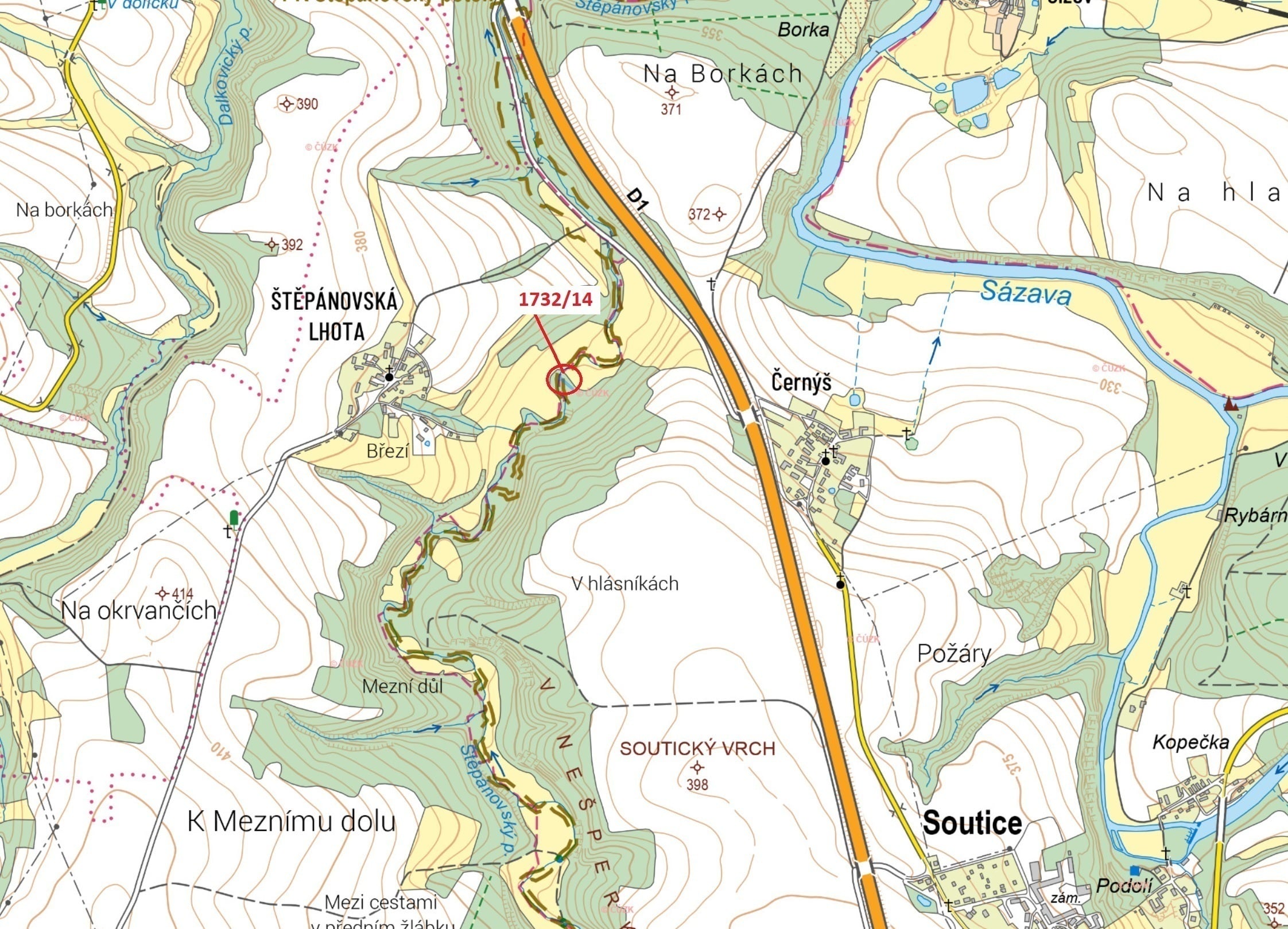 Ostatní plocha o výměře 417 m2, podíl 1/1, katastrální území Soutice, obec Soutice, obec s rozšířeno