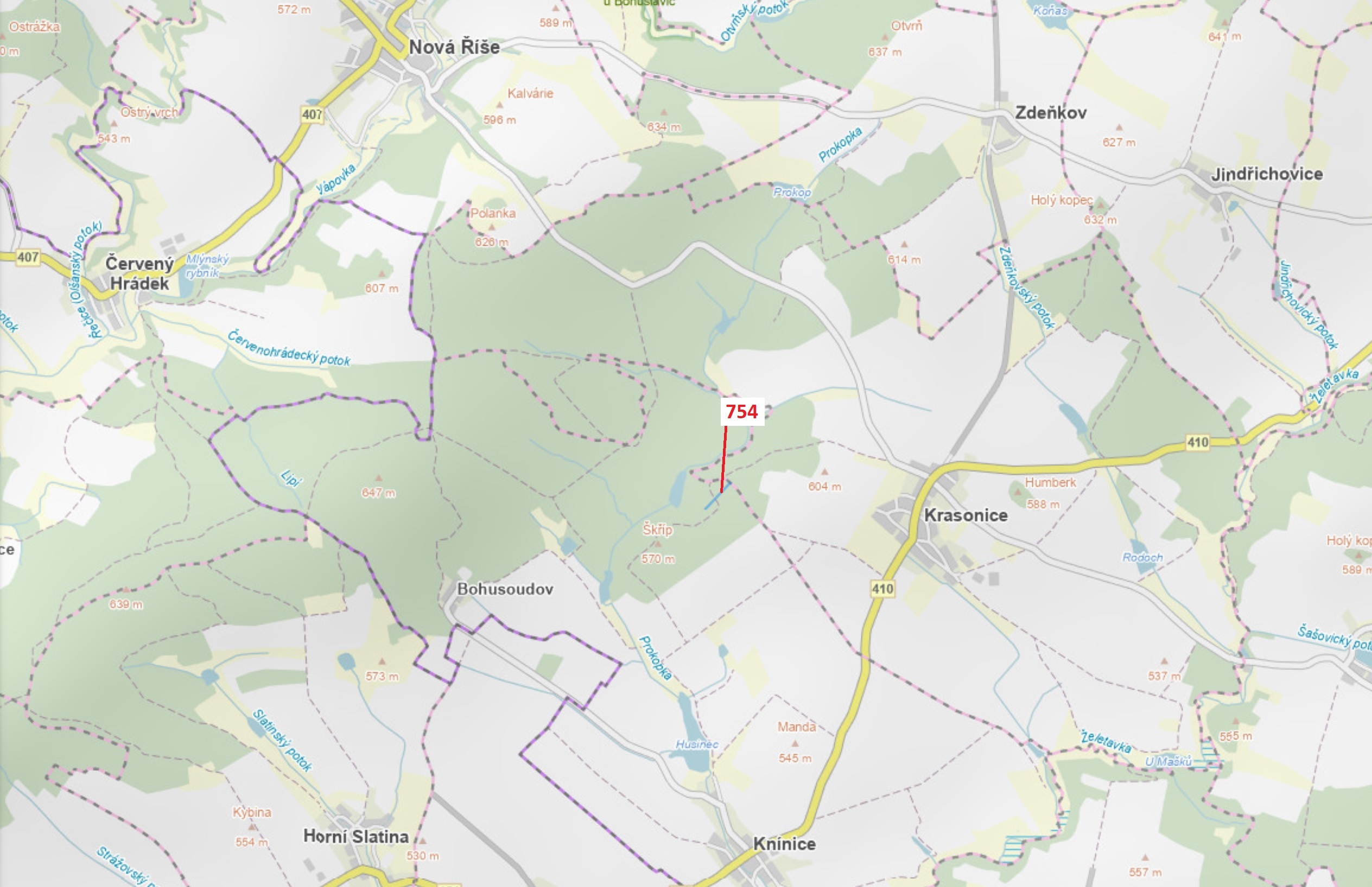 Lesní pozemek o výměře 2930 m2, podíl 1/1, katastrální území Knínice, obec Knínice, obec s rozšířeno
