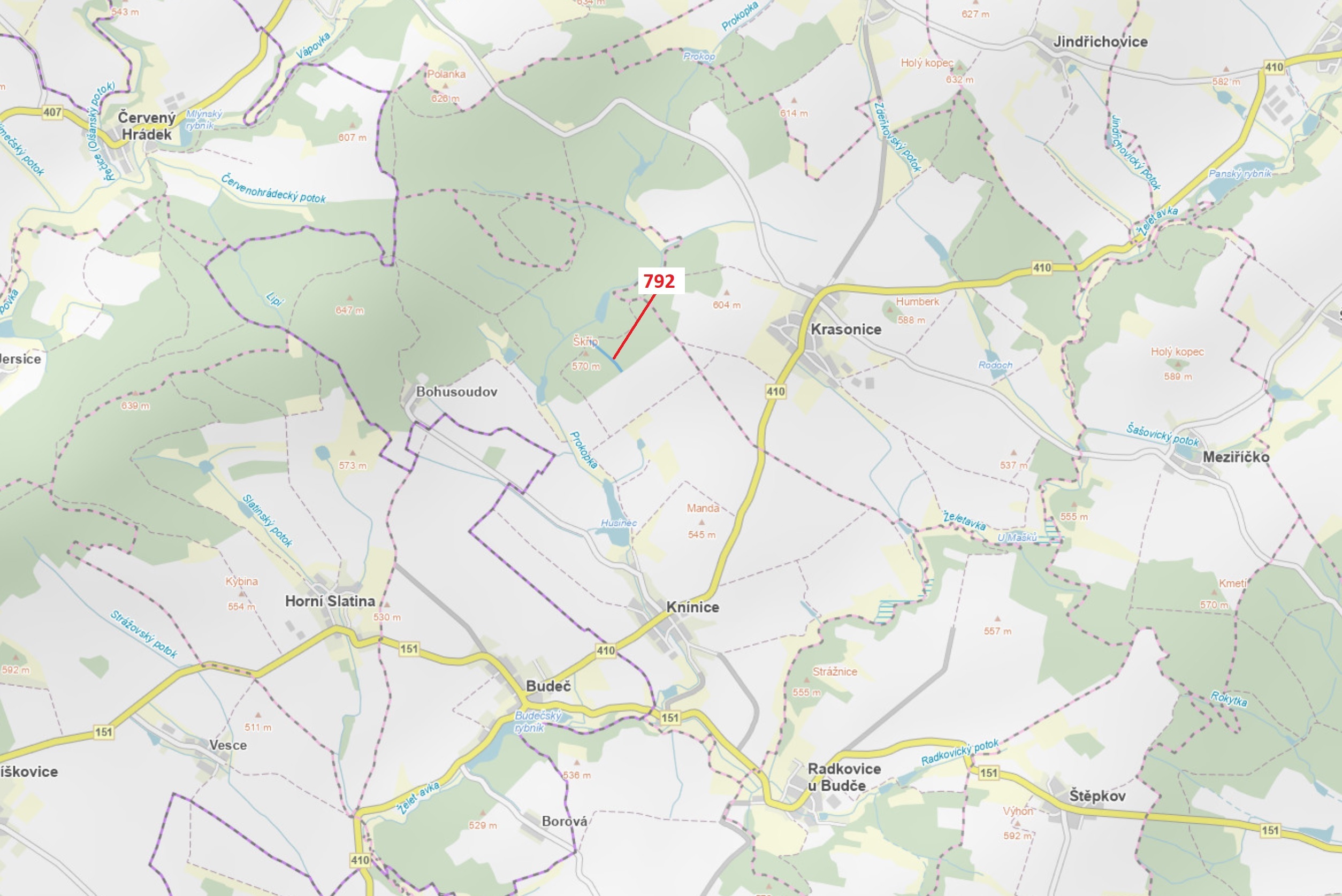Lesní pozemek o výměře 5706 m2, podíl 1/1, katastrální území Knínice, obec Knínice, obec s rozšířeno