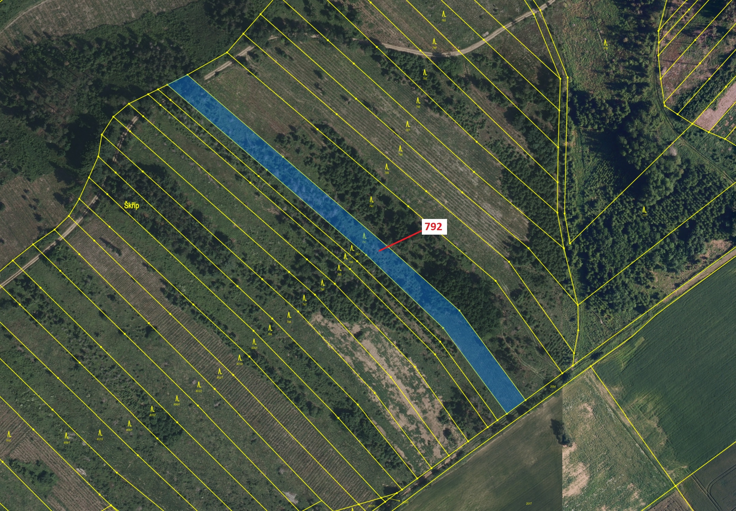 Lesní pozemek o výměře 5706 m2, podíl 1/1, katastrální území Knínice, obec Knínice, obec s rozšířeno
