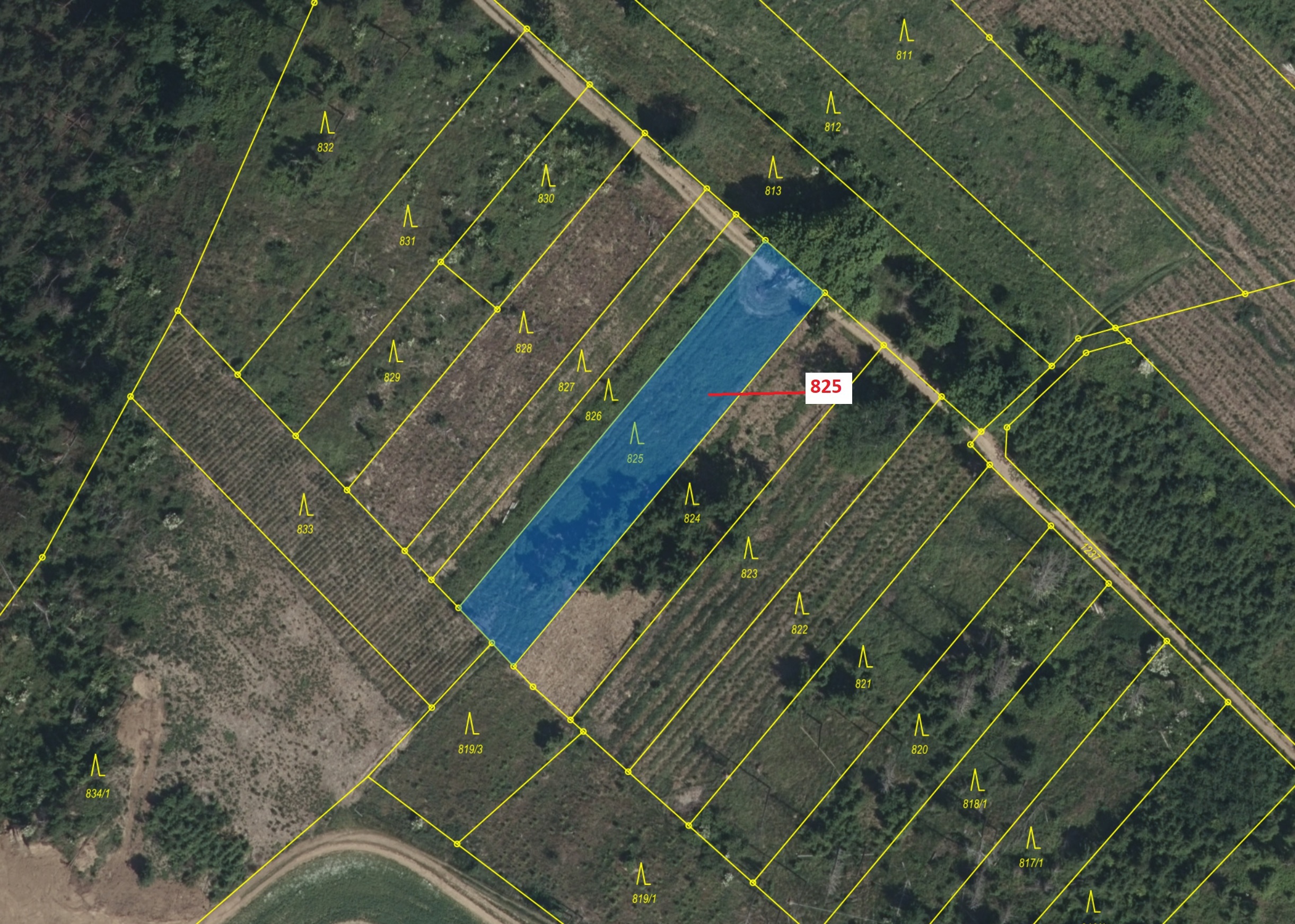 Lesní pozemek o výměře 1364 m2, podíl 1/1, katastrální území Knínice, obec Knínice, obec s rozšířeno