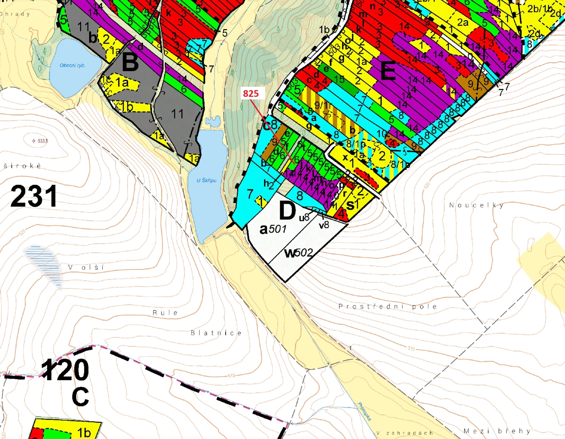 Lesní pozemek o výměře 1364 m2, podíl 1/1, katastrální území Knínice, obec Knínice, obec s rozšířeno