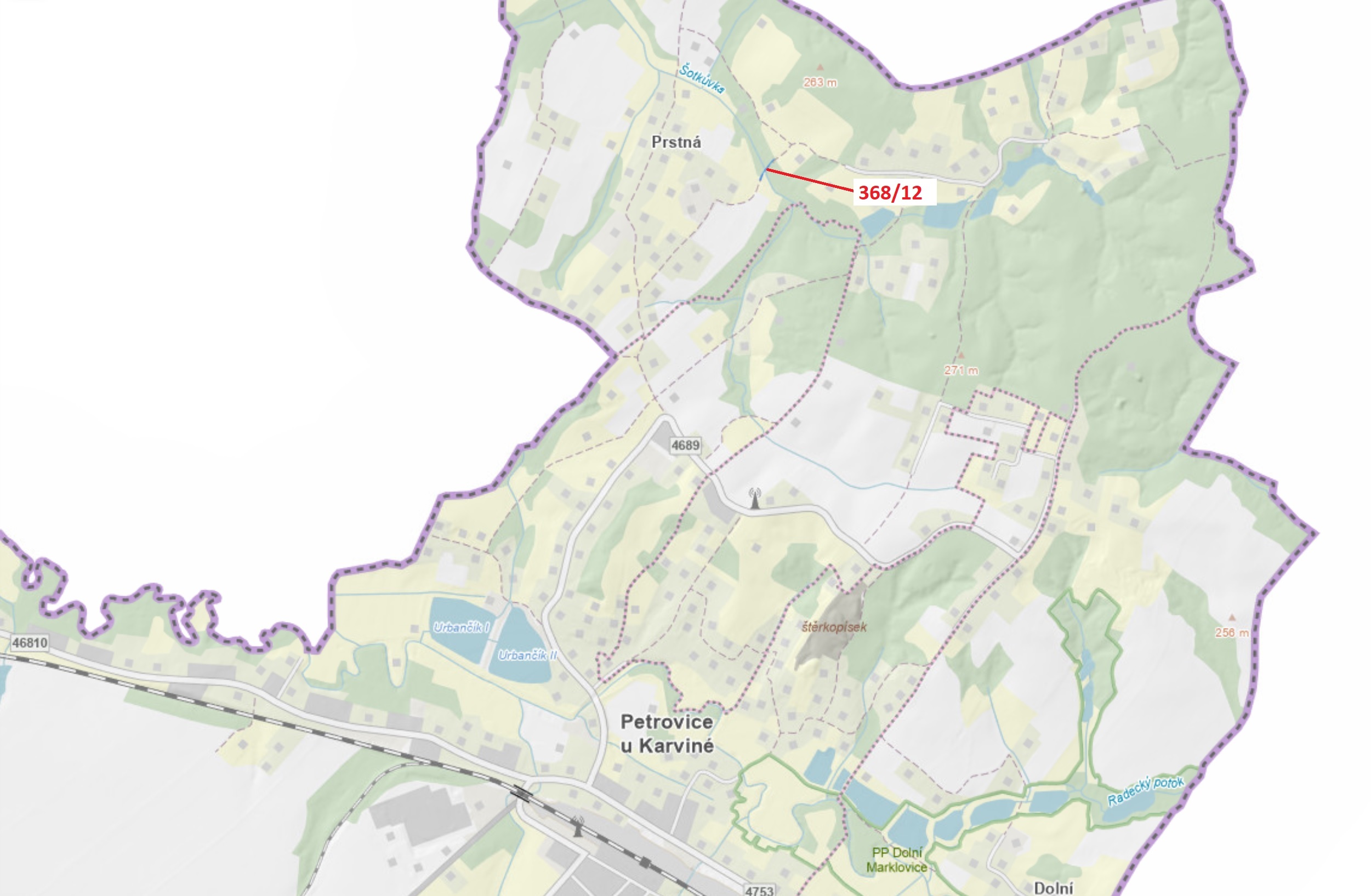 Ostatní plocha o výměře 218 m2, podíl 1/1, katastrální území Prstná, obec Petrovice u Karviné, obec 