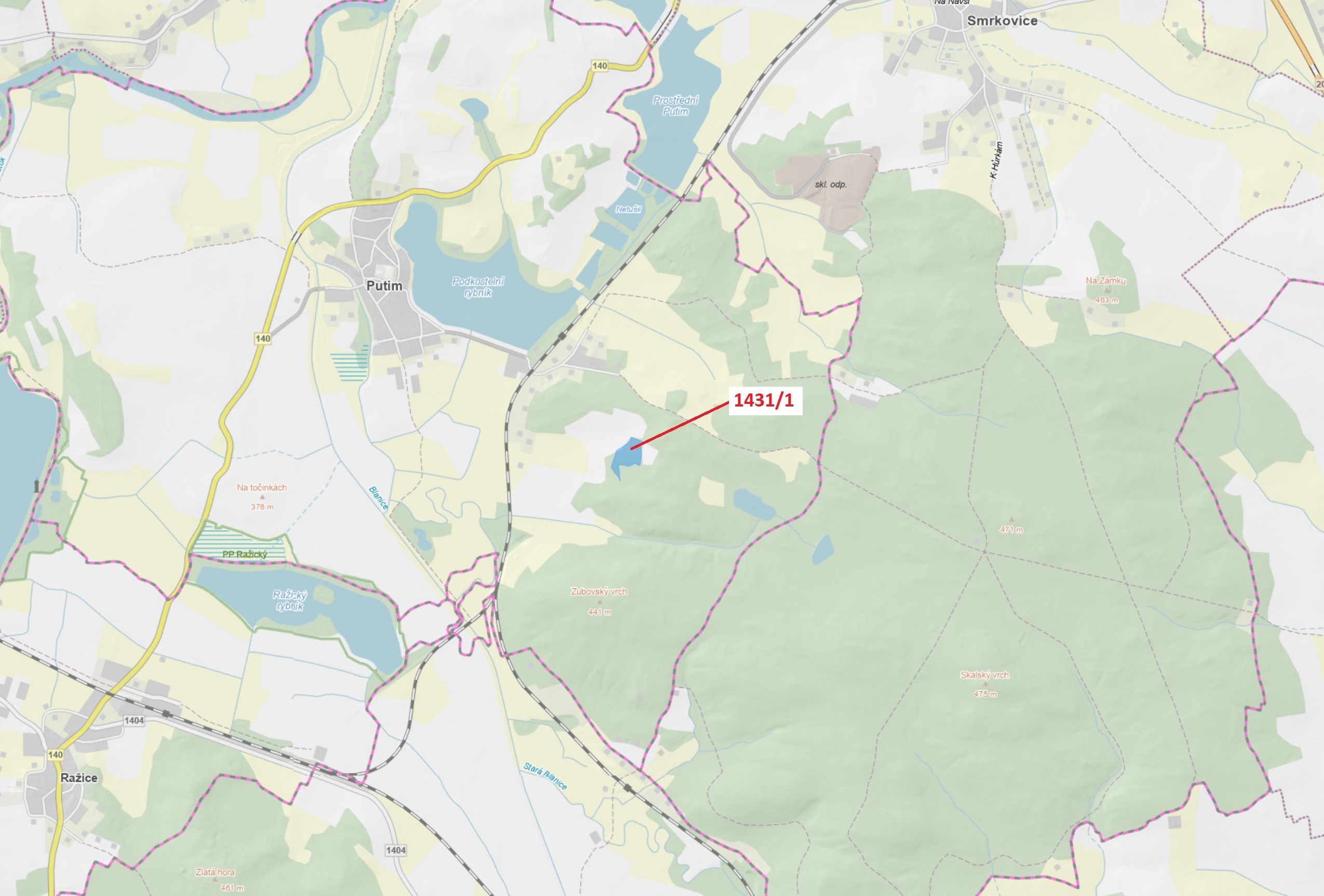 Lesní pozemek o výměře 15 718 m2, podíl 1/1, katastrální území Putim, obec Putim, obec s rozšířenou 