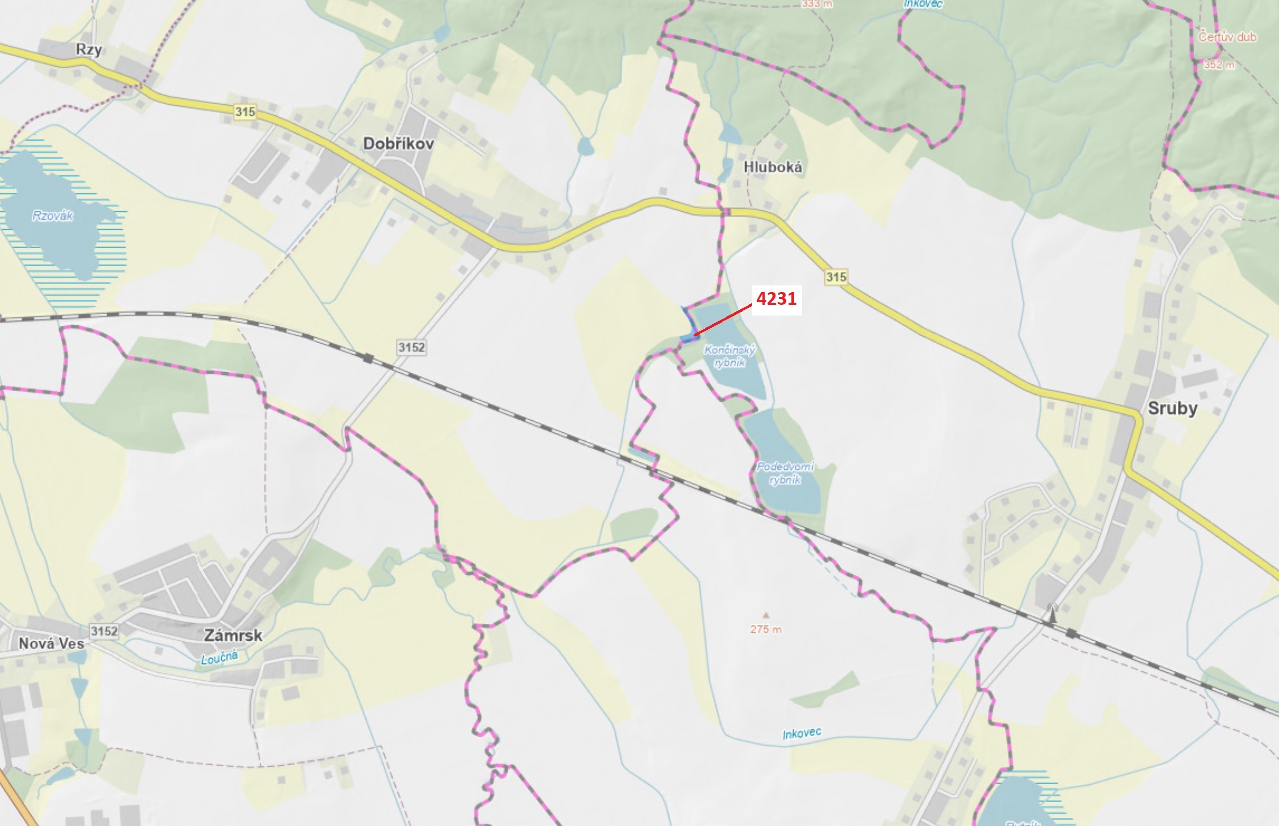 Lesní pozemek o výměře 2407 m2, podíl 1/1, katastrální území Dobříkov, obec Dobříkov, obec s rozšíře