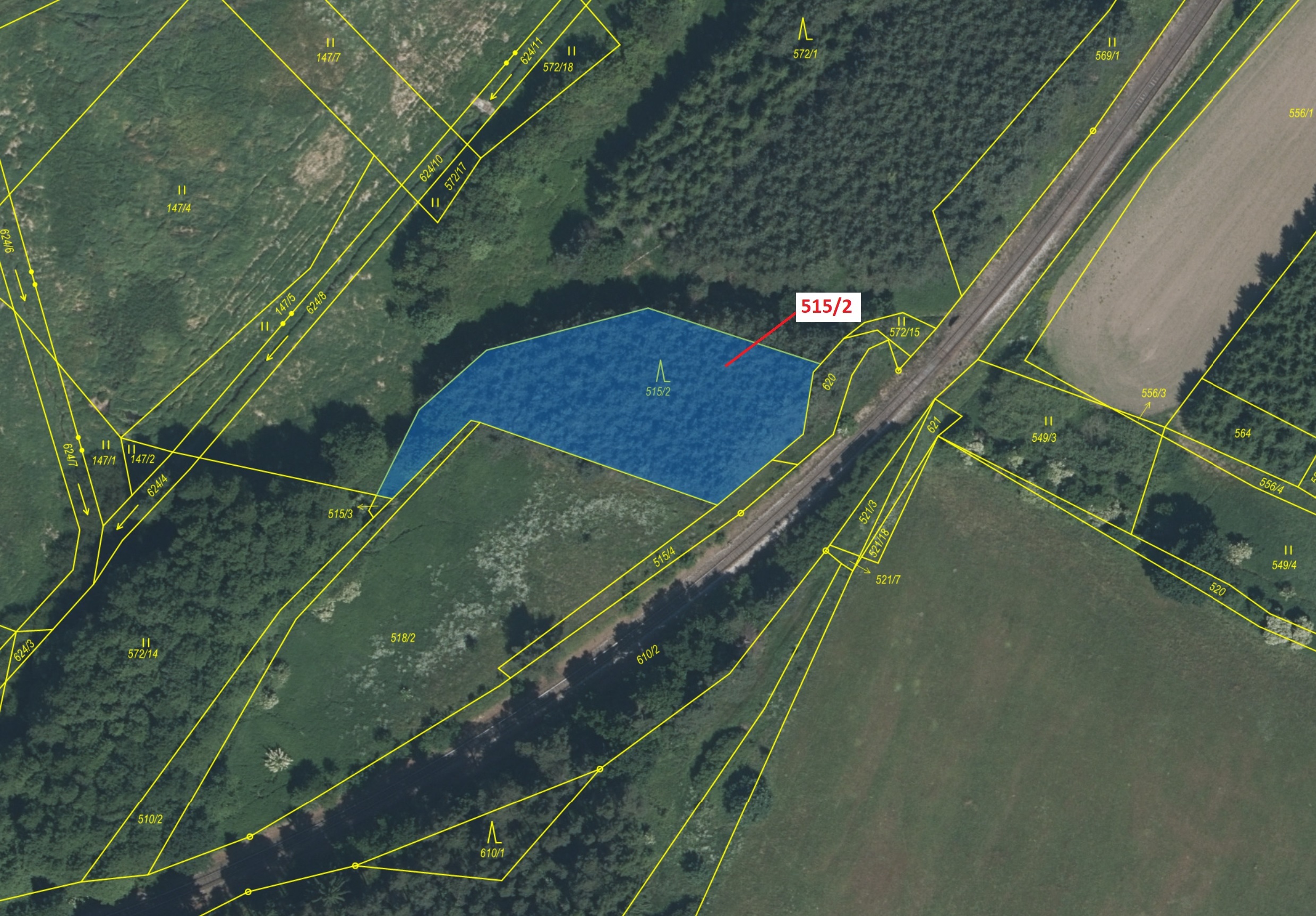 Lesní pozemek o výměře 1734 m2, podíl 1/1, katastrální území Domanice, obec Radomyšl, obec s rozšíře