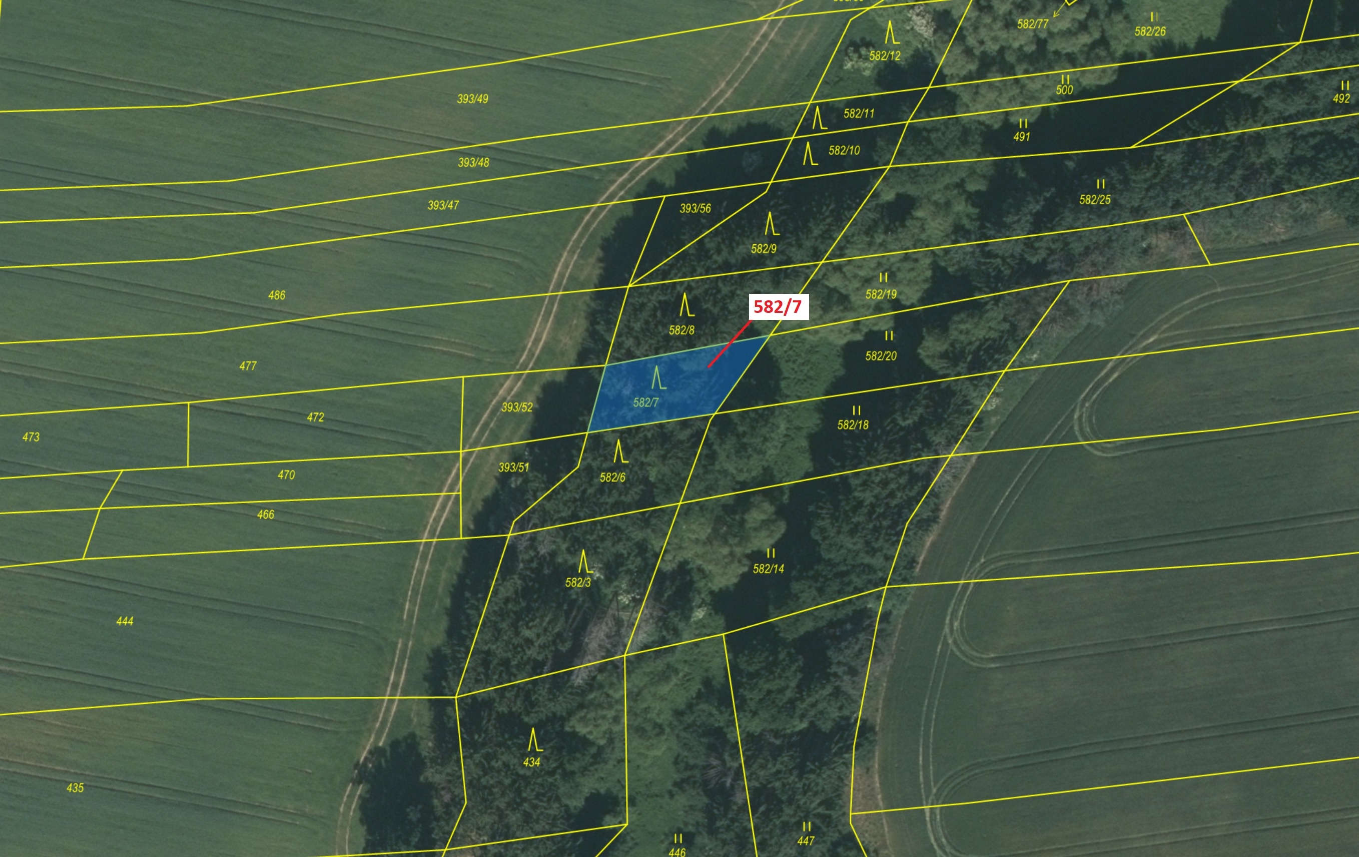 Lesní pozemek o výměře 316 m2, podíl 1/1, katastrální území Dražice u Tábora, obec Dražice, obec s r