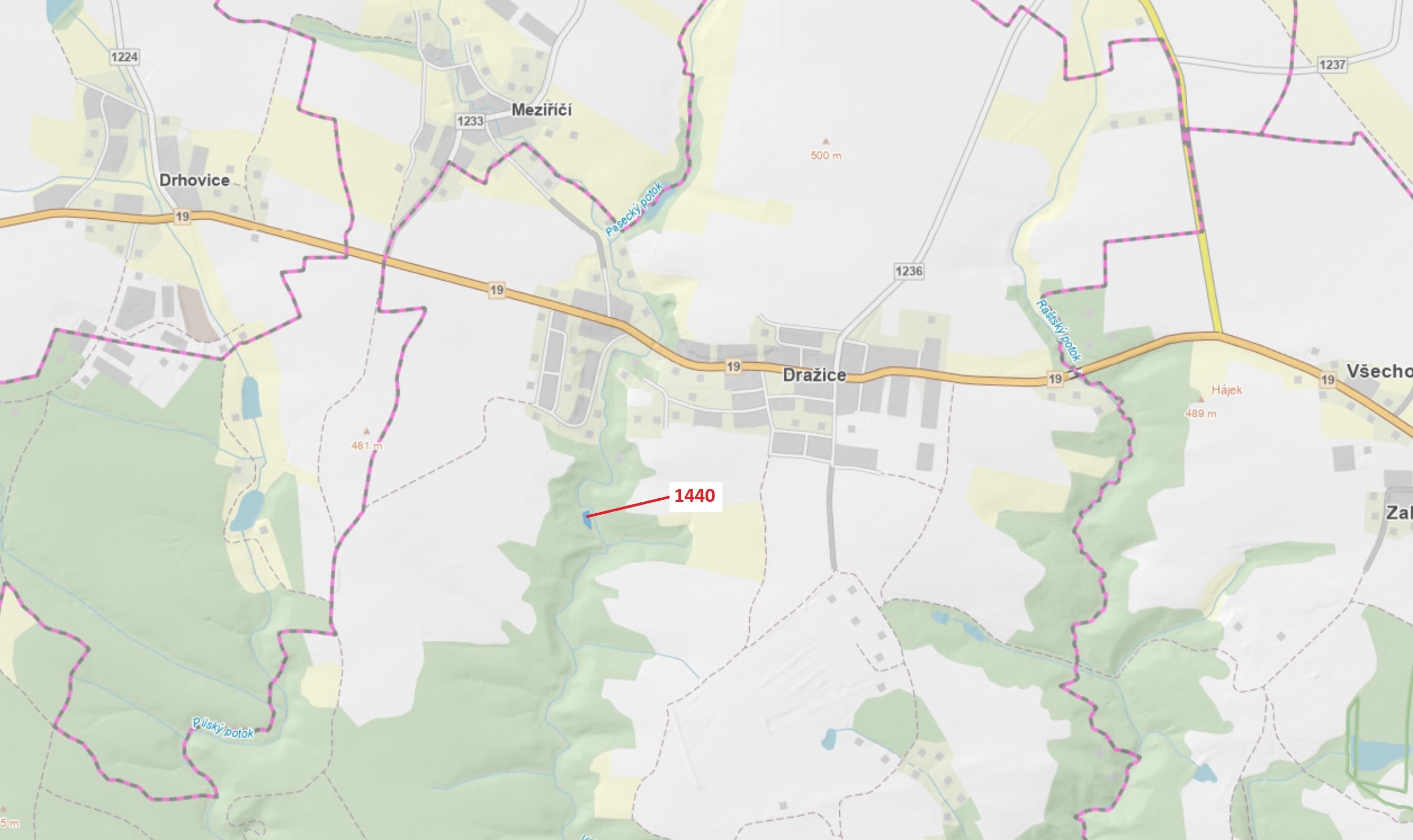 Lesní pozemek o výměře 1097 m2, podíl 1/1, katastrální území Dražice u Tábora, obec Dražice, obec s 
