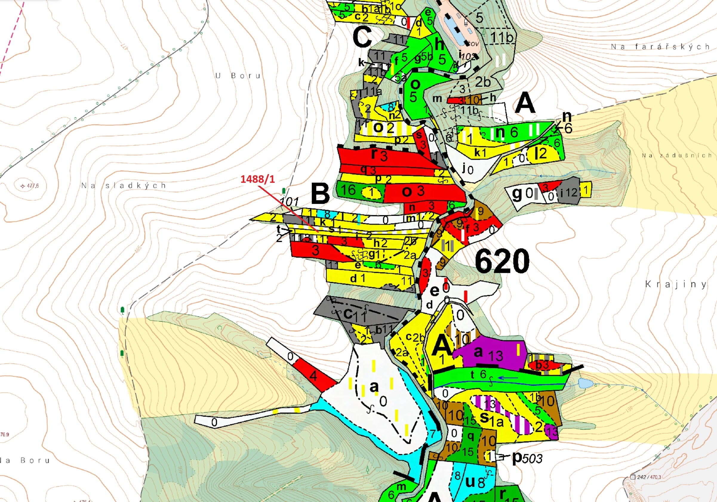 Lesní pozemek o výměře 1957 m2, podíl 1/1, katastrální území Dražice u Tábora, obec Dražice, obec s 