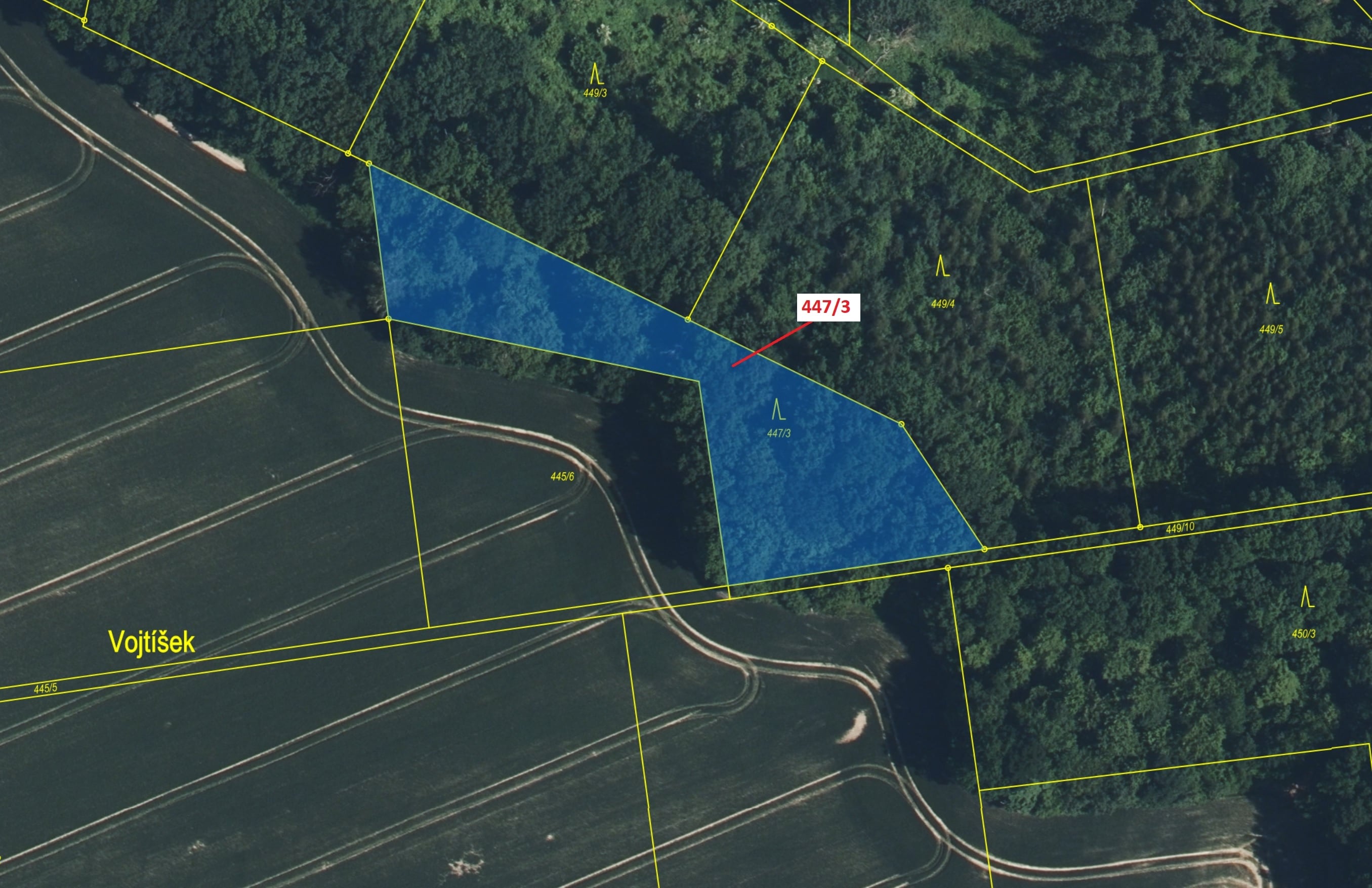 Lesní pozemek o výměře 2986 m2, podíl 1/1, katastrální území Horní Bukovina, obec Horní Bukovina, ob