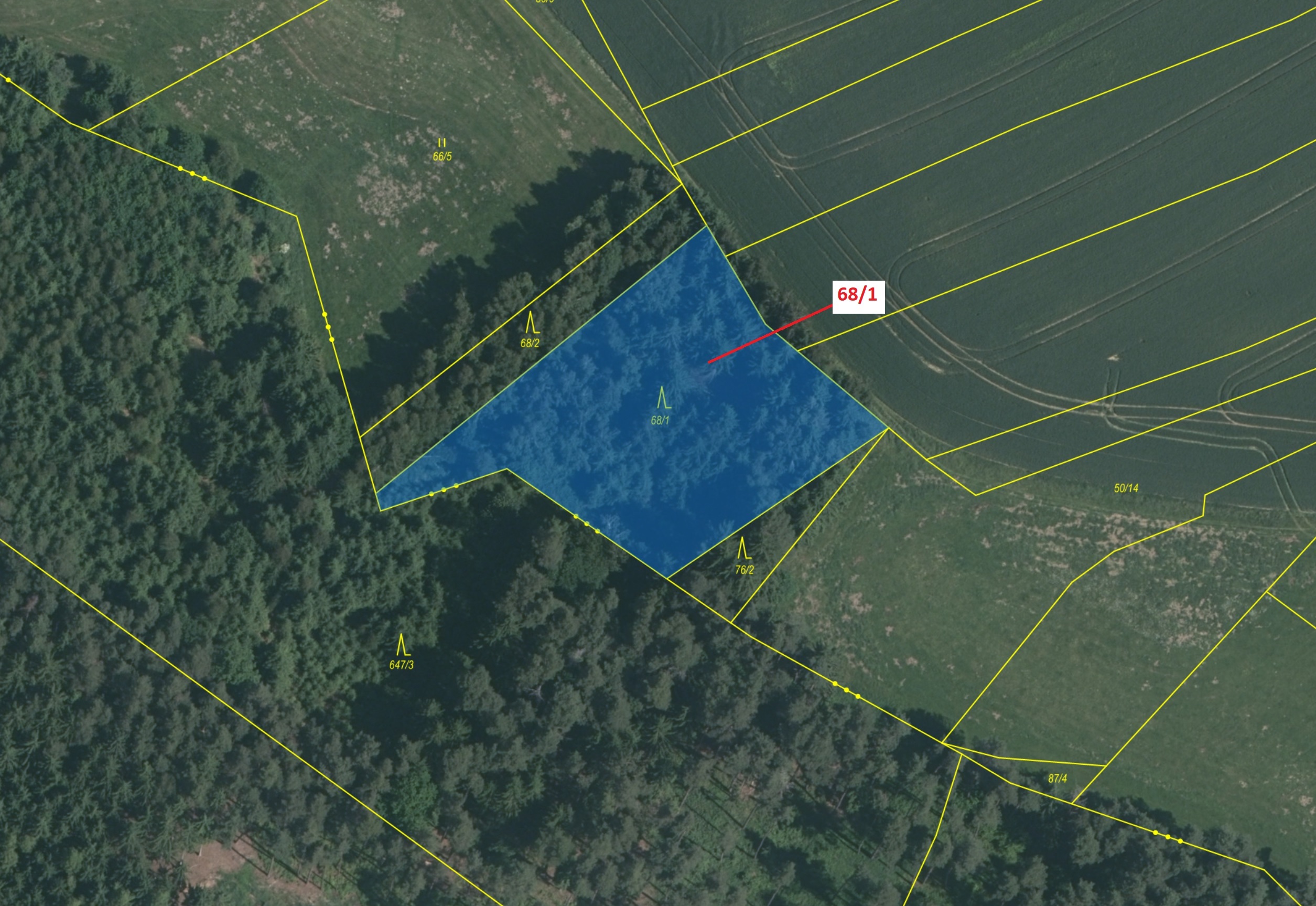 Lesní pozemek o výměře 2849 m2, podíl 1/1, katastrální území Krátošice, obec Krátošice, obec s rozší