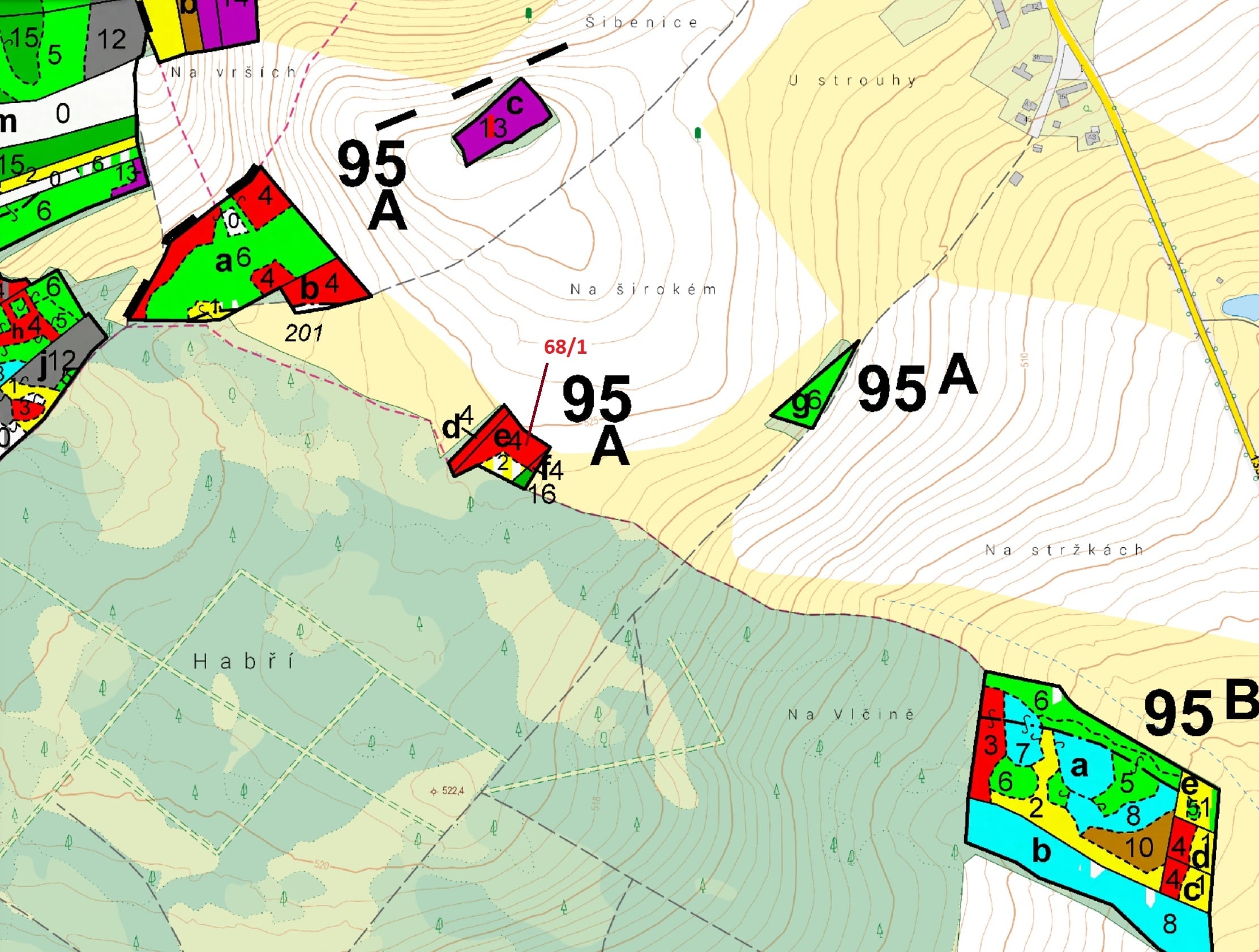 Lesní pozemek o výměře 2849 m2, podíl 1/1, katastrální území Krátošice, obec Krátošice, obec s rozší