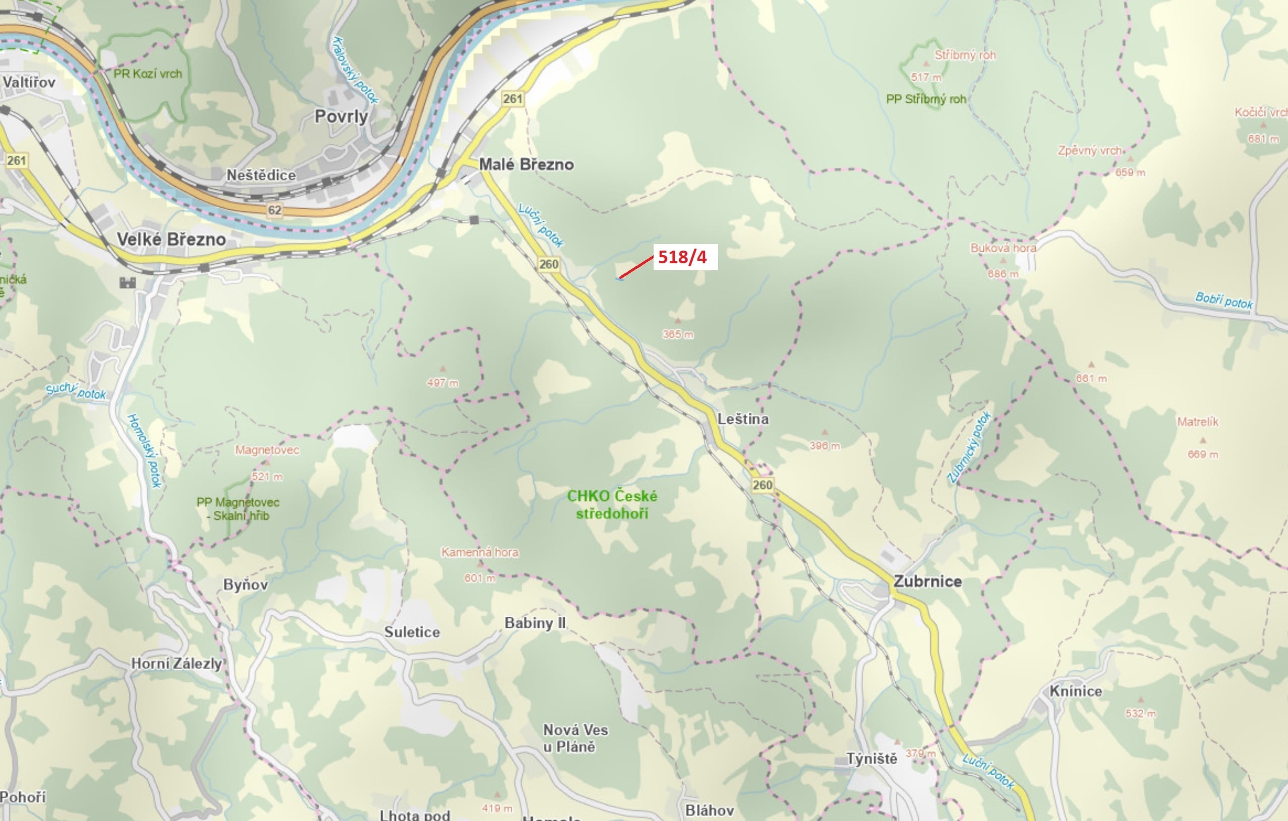 Lesní pozemek o výměře 169 m2, podíl 1/1, katastrální území Malé Březno nad Labem, obec Malé Březno,