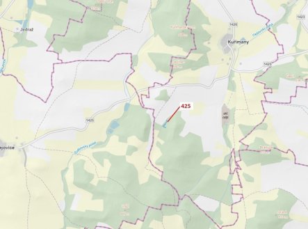 Lesní pozemek o výměře 1719 m2, podíl 1/1, katastrální území Kuřimany, obec Kuřimany, obec s rozšíře