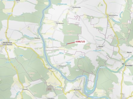 Lesní pozemek o výměře 1942 m2, podíl 1/1, katastrální území Hosty, obec Hosty, obec s rozšířenou pů