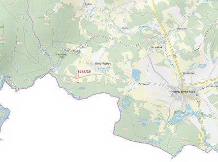 Lesní pozemek o výměře 148 m2, podíl 1/1, katastrální území Nový Vojířov, obec Nová Bystřice, obec s