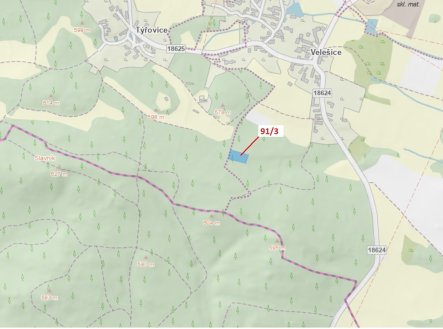 Lesní pozemek o výměře 1958 m2, podíl 1/1, katastrální území Velešice u Pačejova, obec Pačejov, obec
