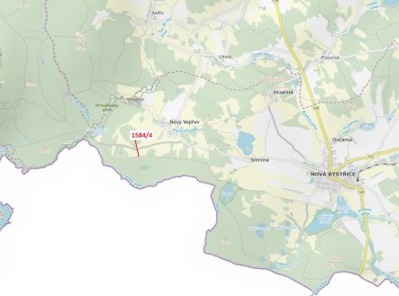 Lesní pozemek o výměře 260 m2, podíl 1/1, katastrální území Nový Vojířov, obec Nová Bystřice, obec s
