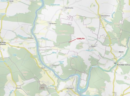 Lesní pozemek o výměře 1735 m2, podíl 1/1, katastrální území Hosty, obec Hosty, obec s rozšířenou pů