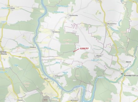 Lesní pozemek o výměře 1729 m2, podíl 1/1, katastrální území Hosty, obec Hosty, obec s rozšířenou pů