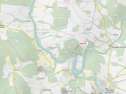 Lesní pozemek o výměře 1258 m2, podíl 1/1, katastrální území Hosty, obec Hosty, obec s rozšířenou pů