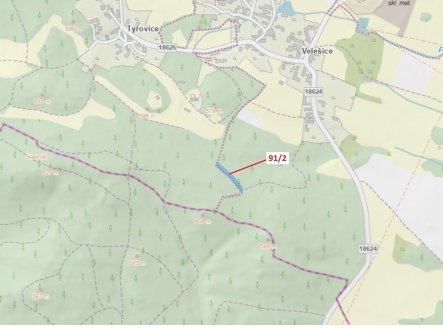 Lesní pozemek o výměře 1363 m2, podíl 1/1, katastrální území Velešice u Pačejova, obec Pačejov, obec