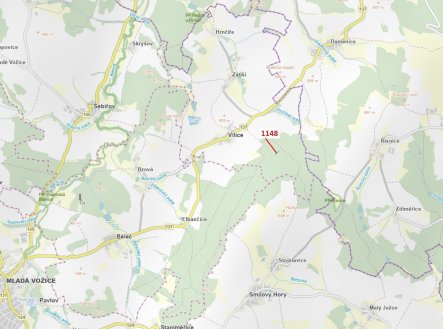 Lesní pozemek o výměře 1105 m2, podíl 1/1, katastrální území Vilice, obec Vilice, obec s rozšířenou 
