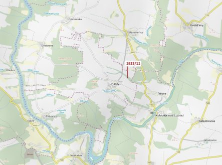 Lesní pozemek o výměře 323 m2, podíl 1/1, katastrální území Hosty, obec Hosty, obec s rozšířenou půs