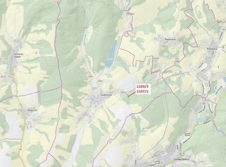 Lesní pozemky o výměře 3392 m2, podíl 1/1, katastrální území Ludkovice, obec Ludkovice, obec s rozší